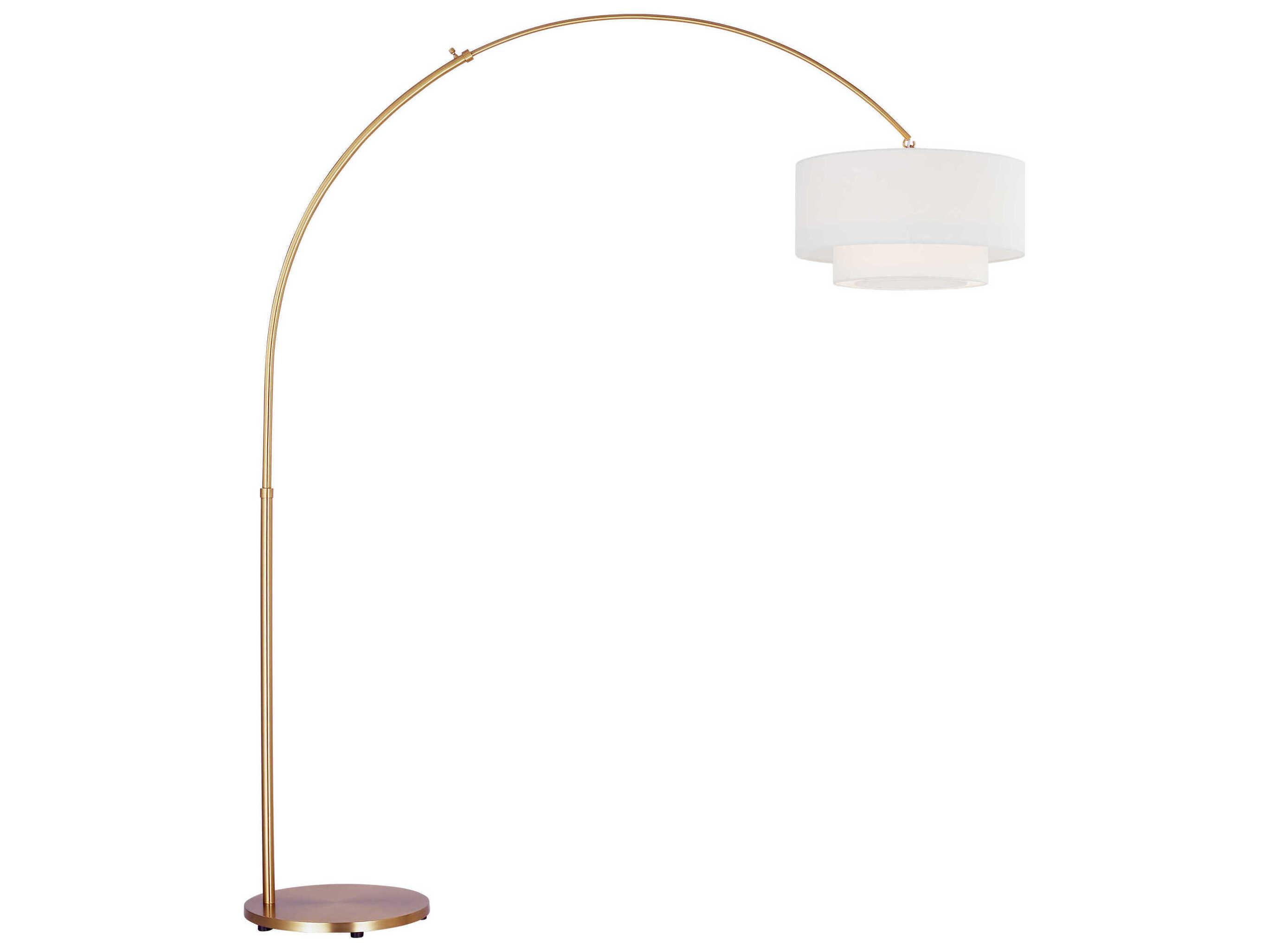 Visual Comfort Studio Sawyer Burnished Brass White Linen Fabric Floor Lamp