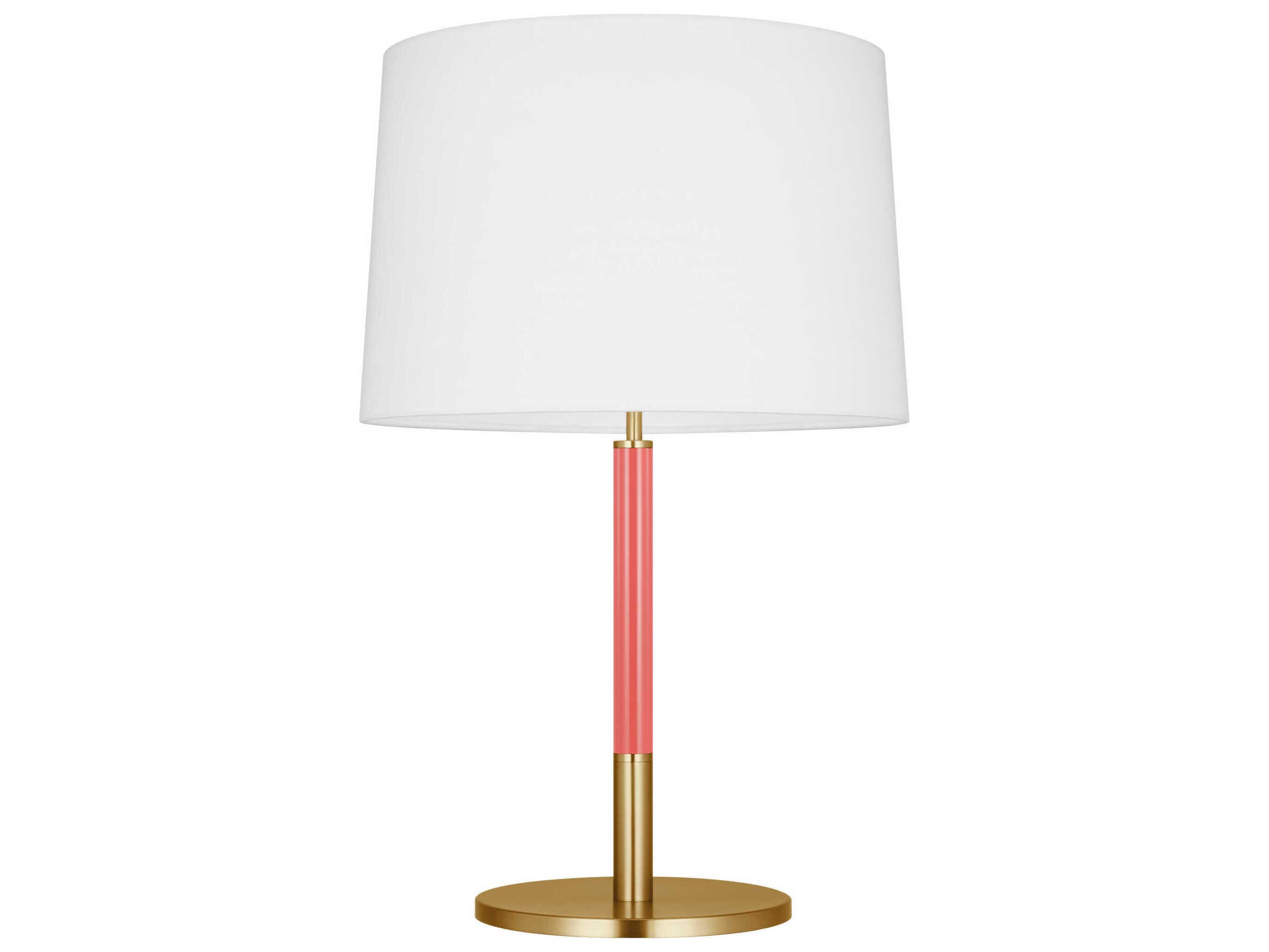 Visual Comfort Studio Monroe Burnished Brass Coral White Linen Fabric Pink Buffet Lamp