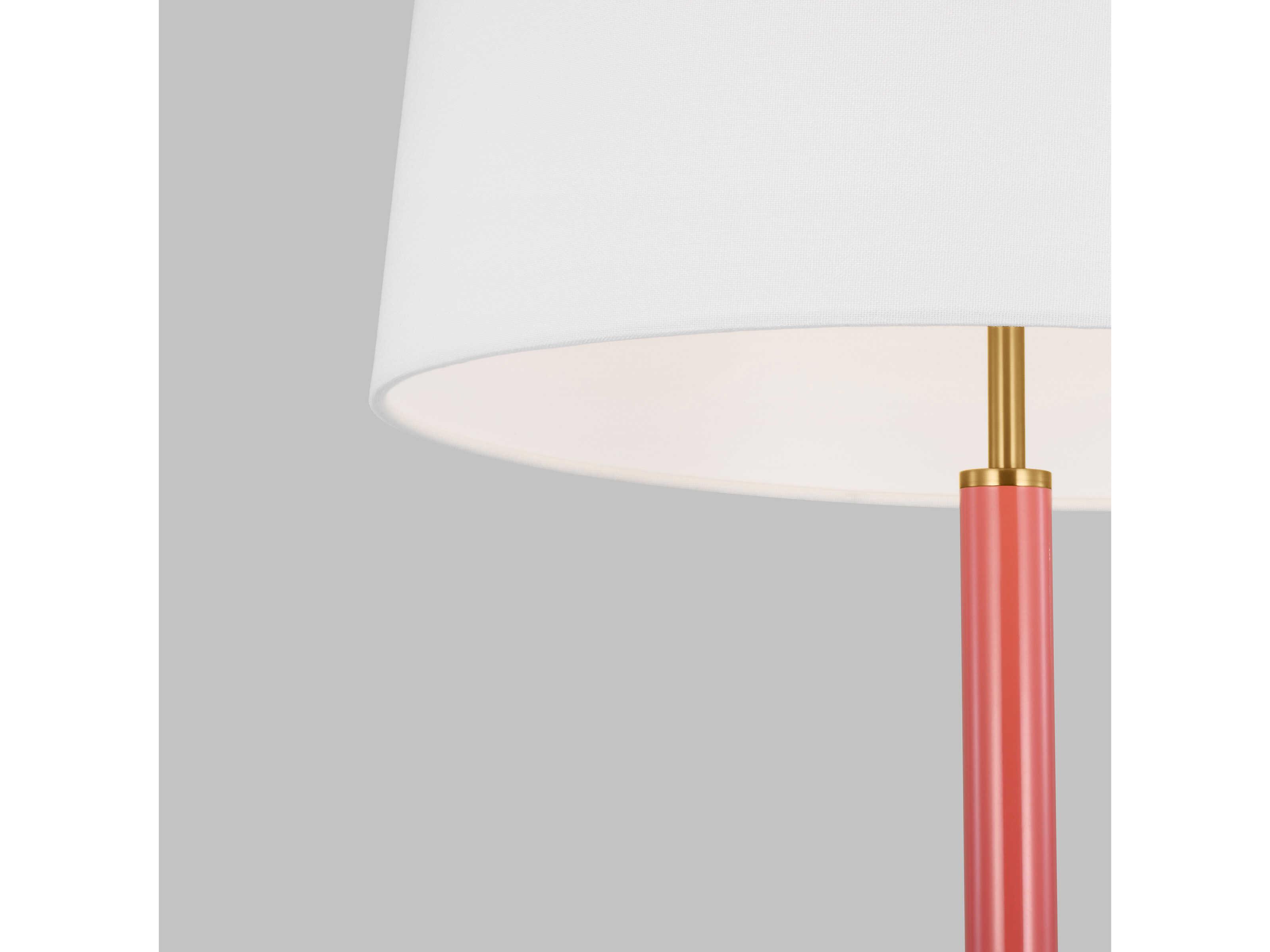 Visual Comfort Studio Monroe Burnished Brass Coral White Linen Fabric Pink Buffet Lamp