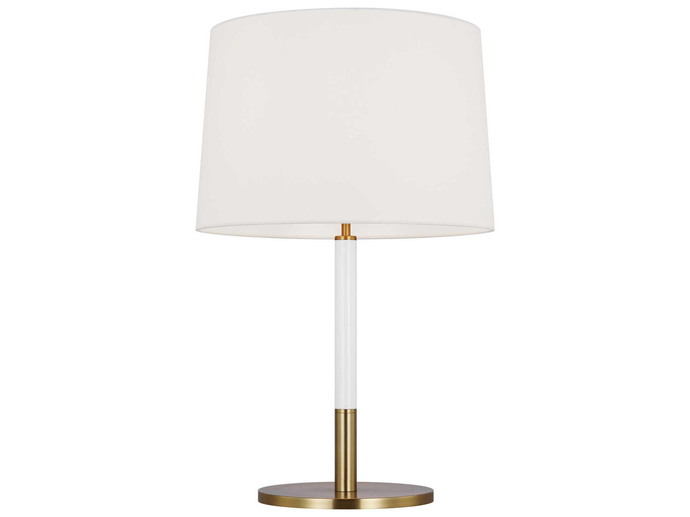 Visual Comfort Studio Monroe Burnished Brass Gloss White Linen Fabric Buffet Lamp
