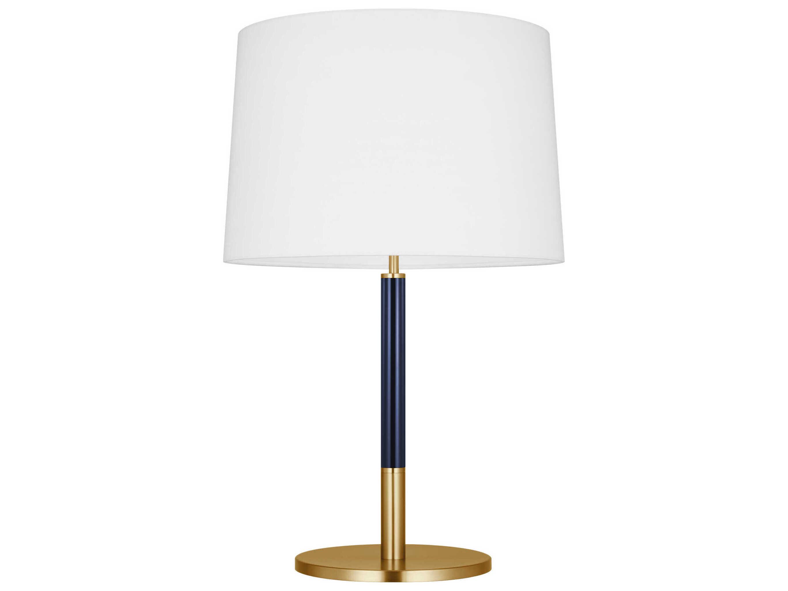 Visual Comfort Studio Monroe Burnished Brass Navy White Linen Fabric Blue Buffet Lamp
