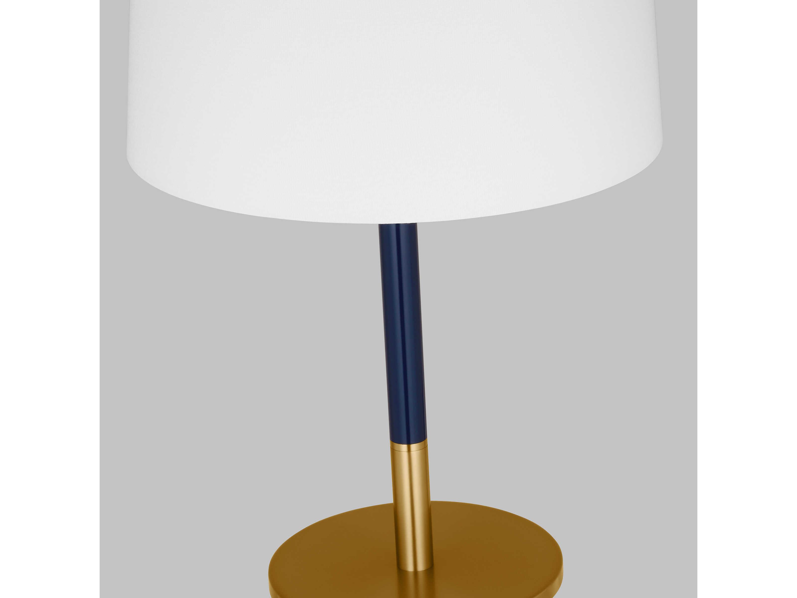 Visual Comfort Studio Monroe Burnished Brass Navy White Linen Fabric Blue Buffet Lamp