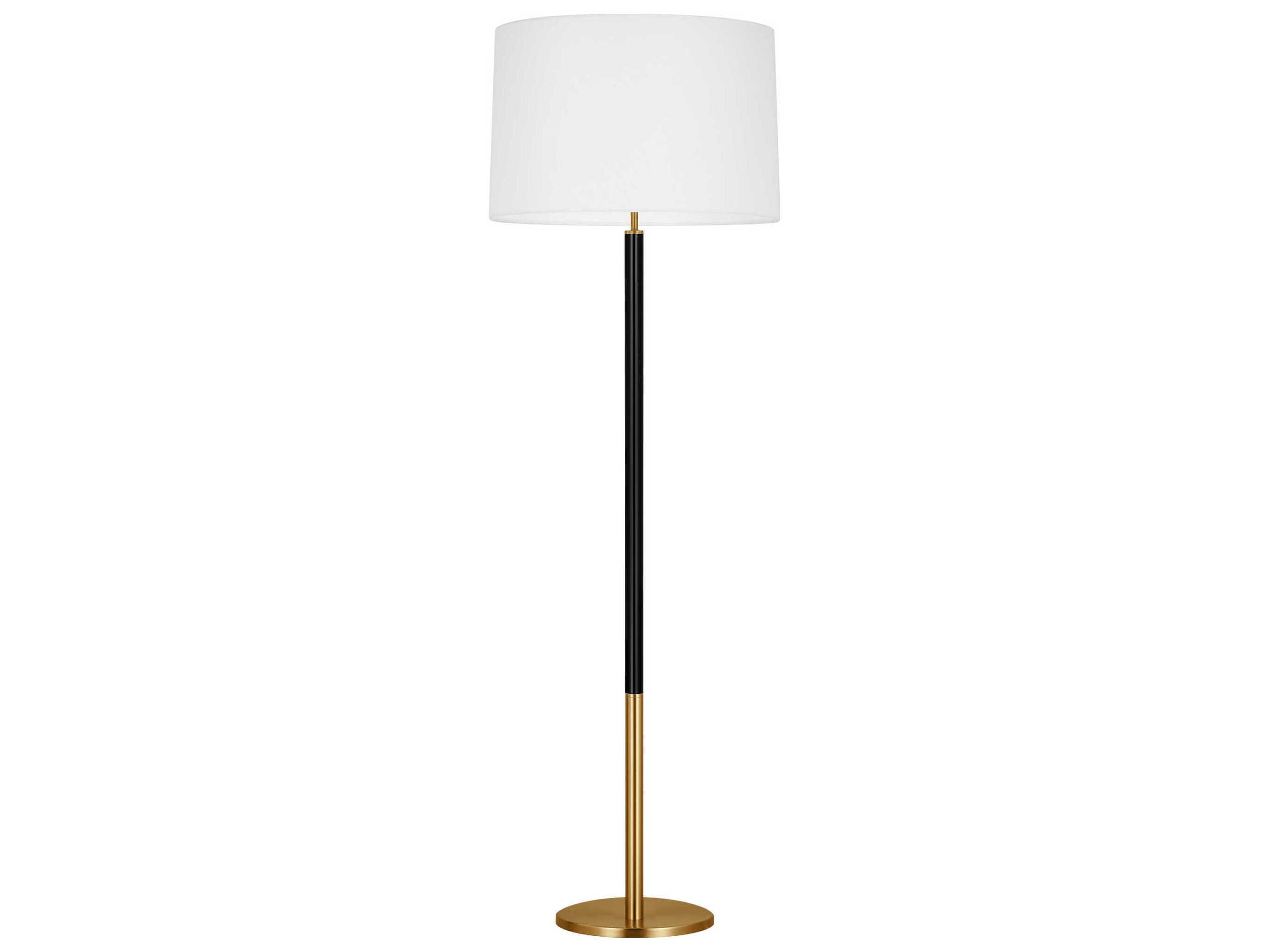 Visual Comfort Studio Monroe Burnished Brass Black White Linen Fabric Floor Lamp