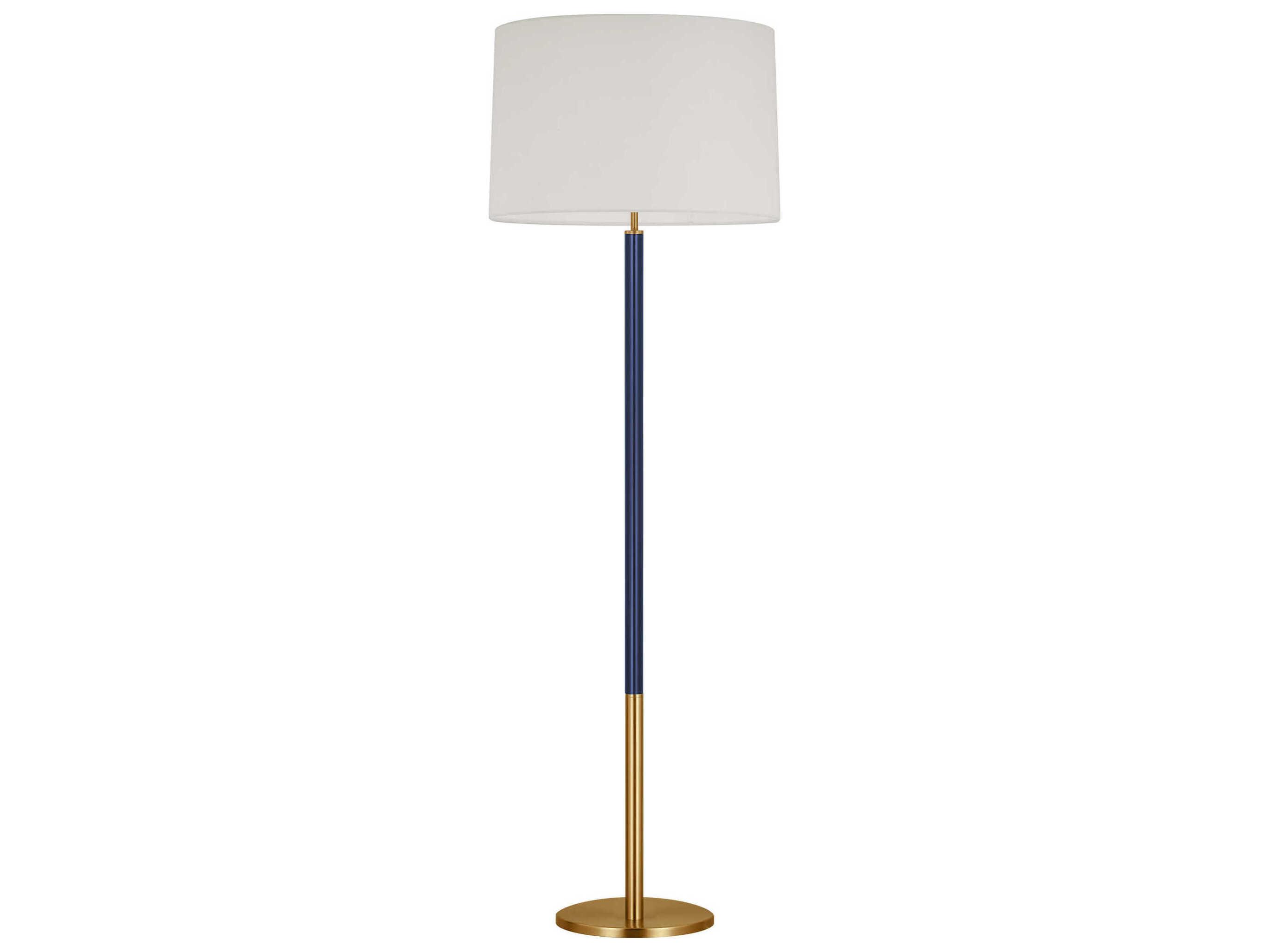 Visual Comfort Studio Monroe Burnished Brass Navy White Linen Fabric Blue Floor Lamp