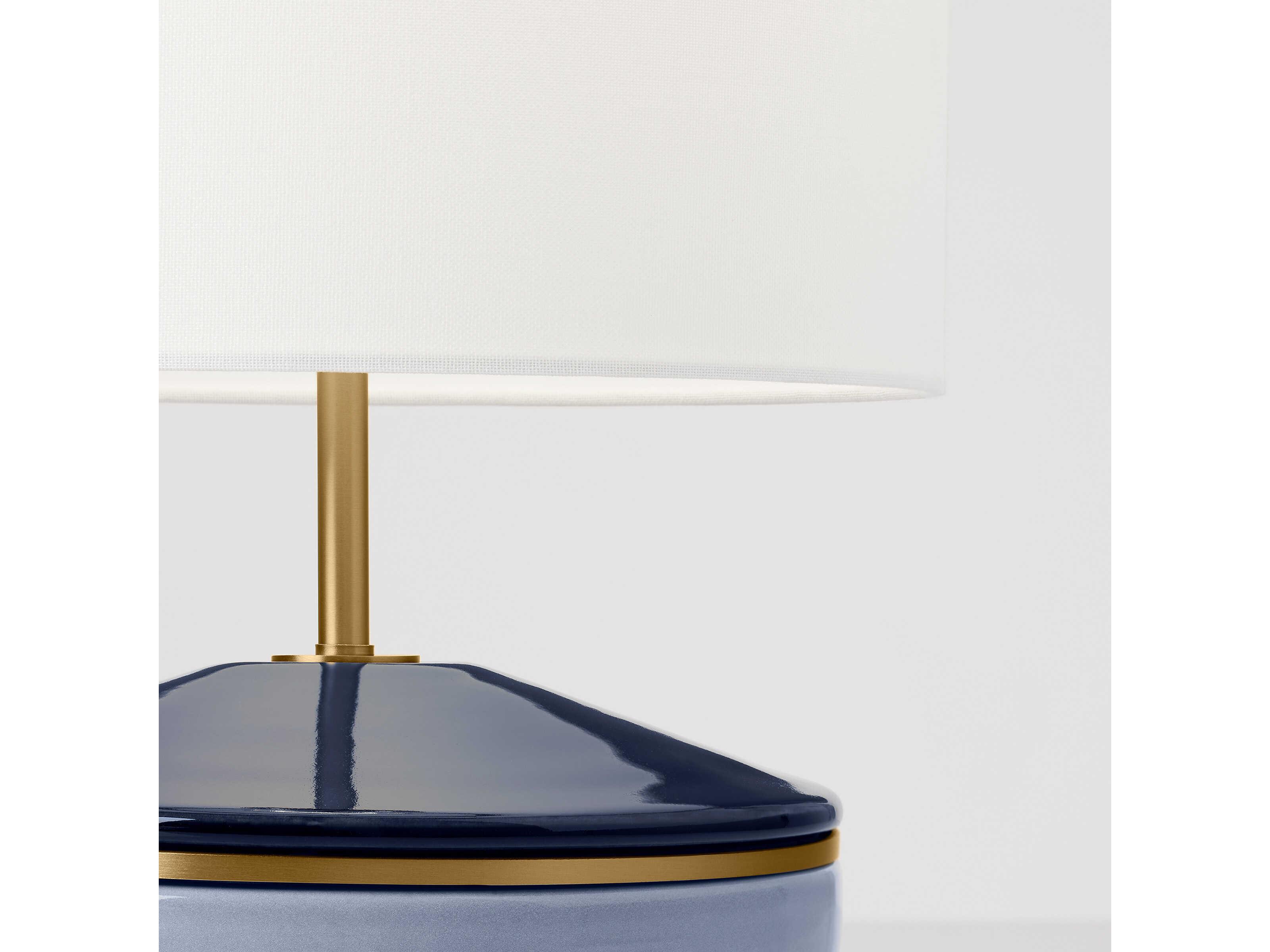 Visual Comfort Studio Cade Polar Blue White Linen Fabric Table Lamp