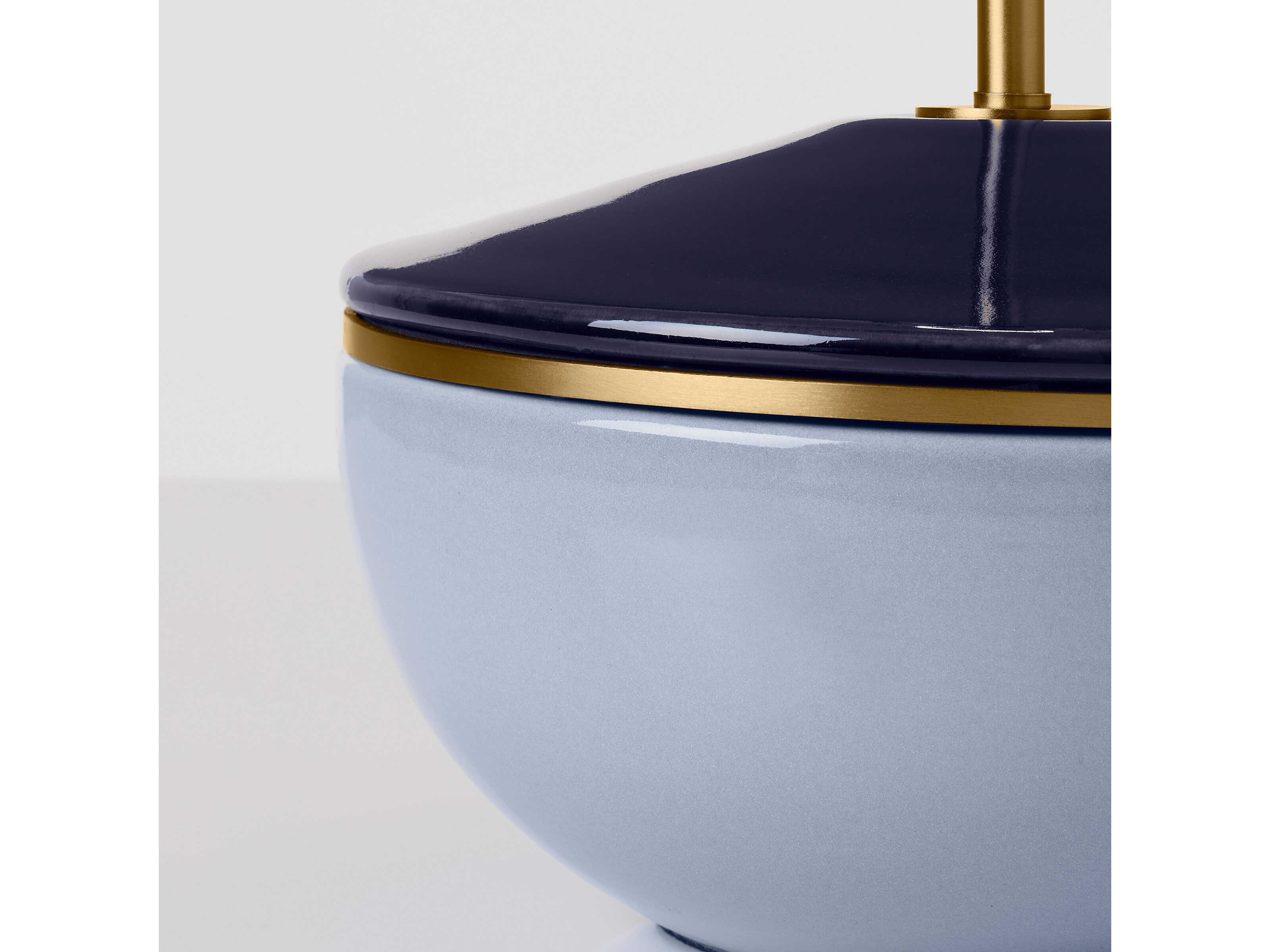 Visual Comfort Studio Cade Polar Blue White Linen Fabric Table Lamp