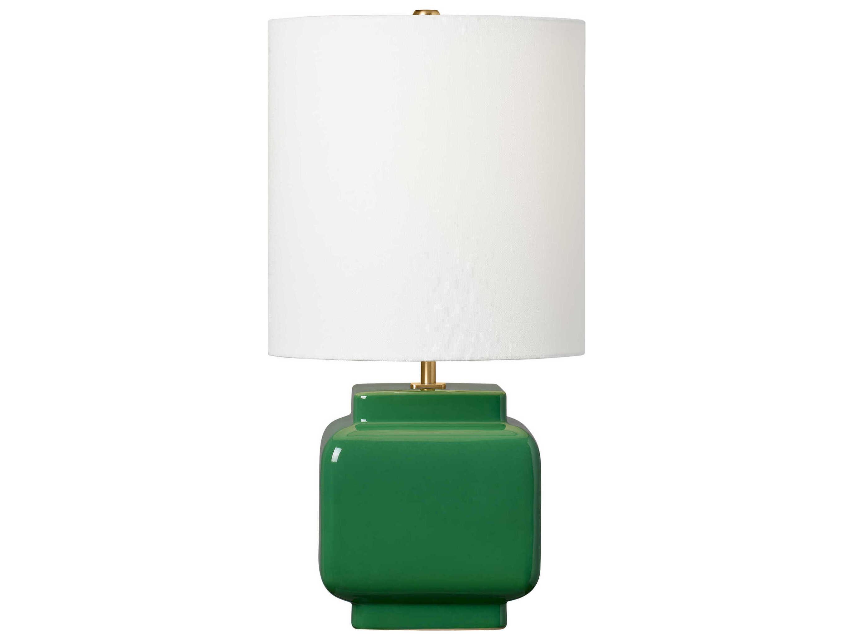 Visual Comfort Studio Anderson Green White Linen Table Lamp
