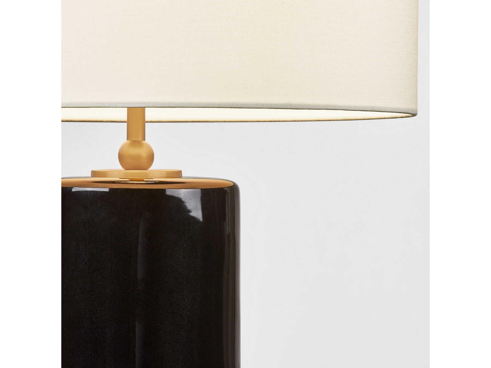 Visual Comfort Studio Lauren Black Ceramic White Linen Fabric Buffet Lamp