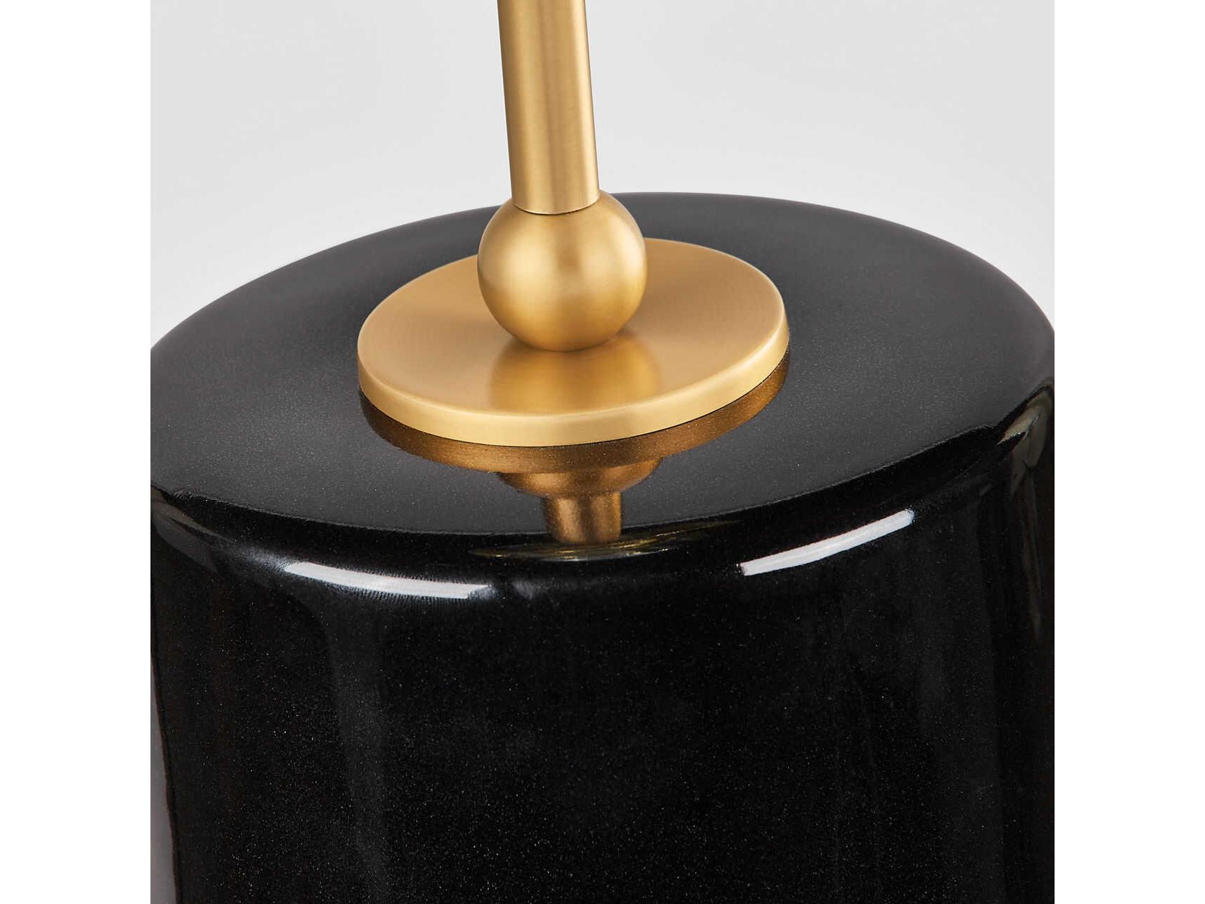 Visual Comfort Studio Lauren Black Ceramic White Linen Fabric Buffet Lamp