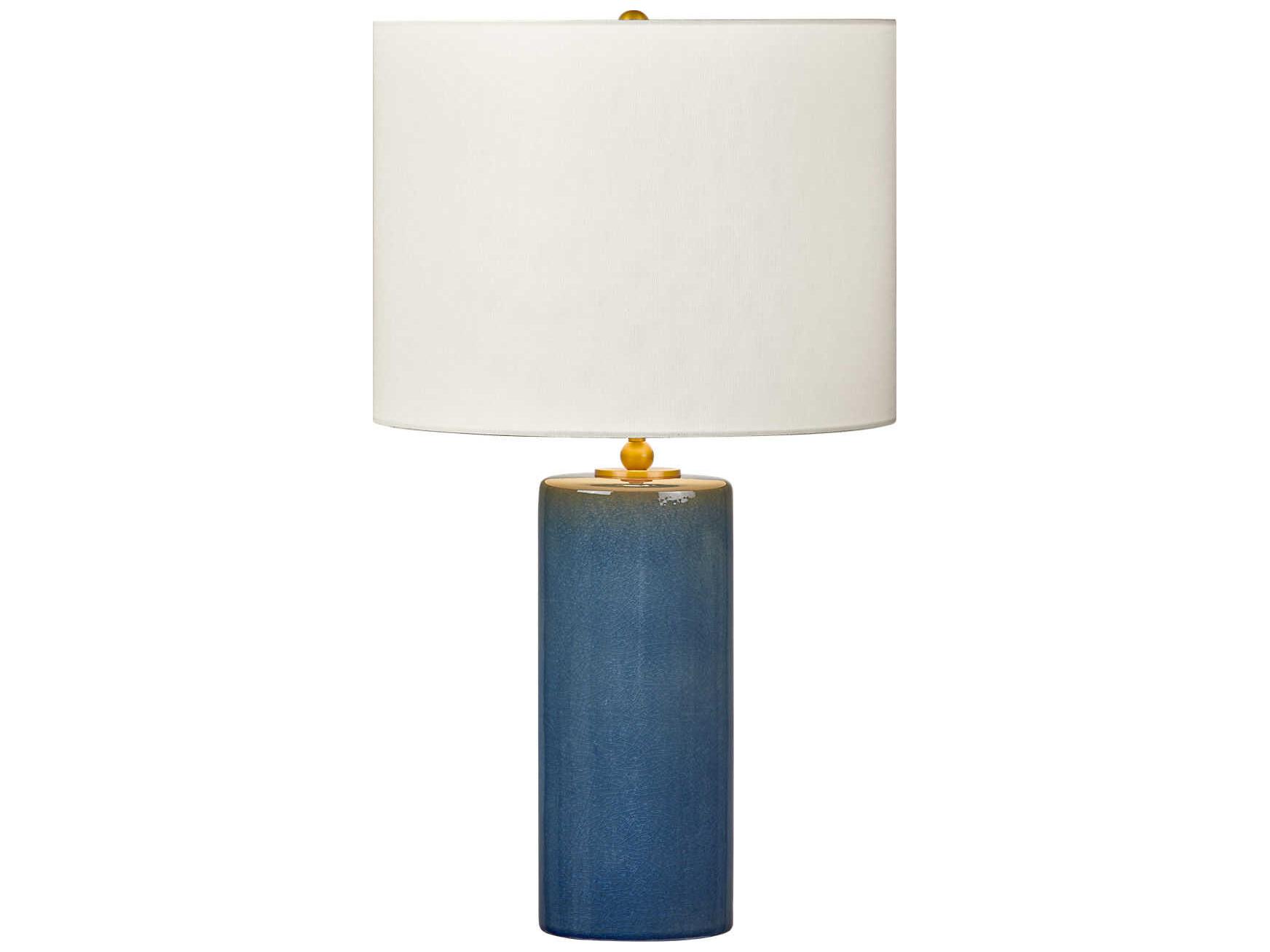 Visual Comfort Studio Lauren Deep Ocean Crackle White Linen Fabric Blue Buffet Lamp