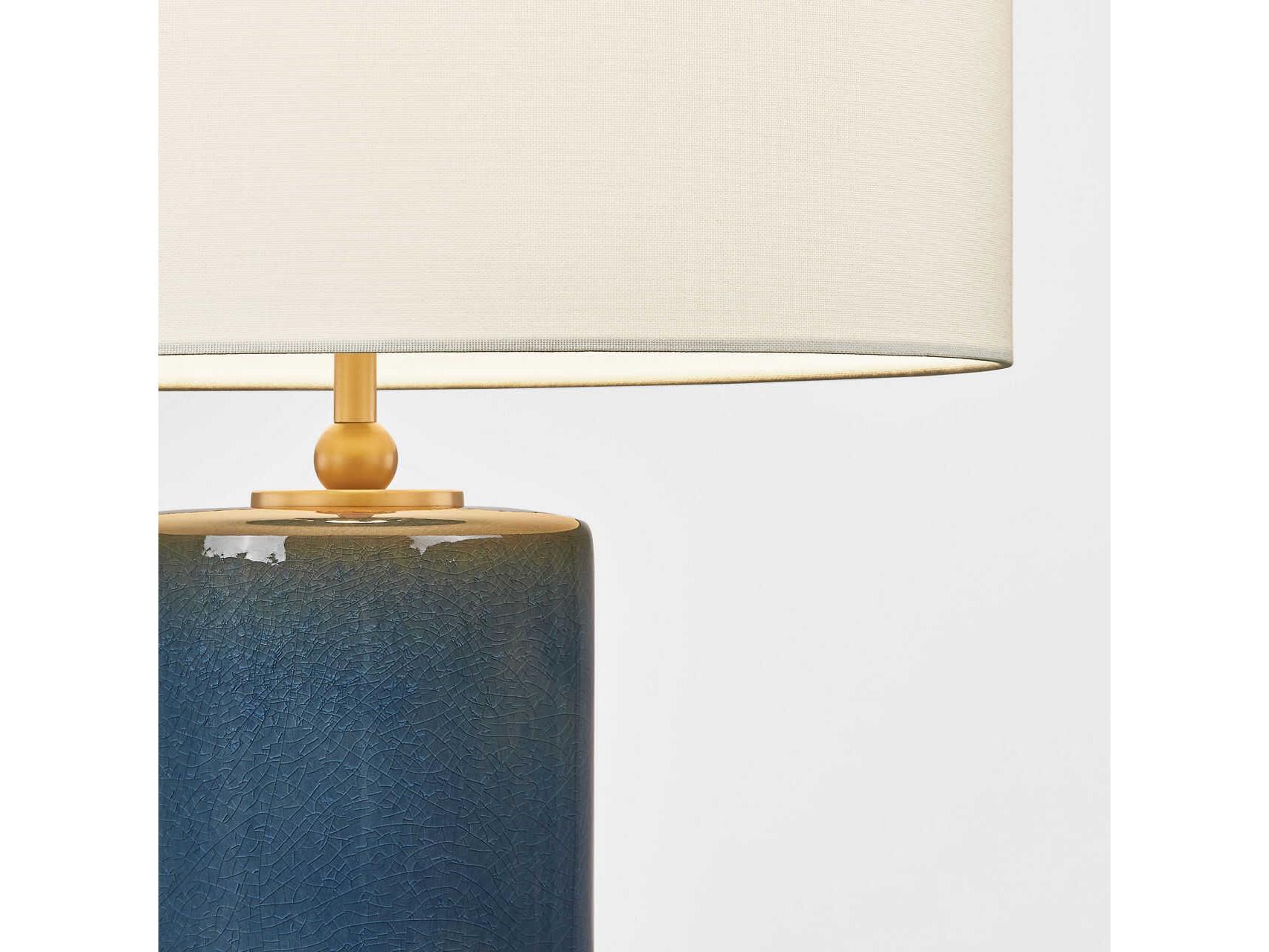 Visual Comfort Studio Lauren Deep Ocean Crackle White Linen Fabric Blue Buffet Lamp