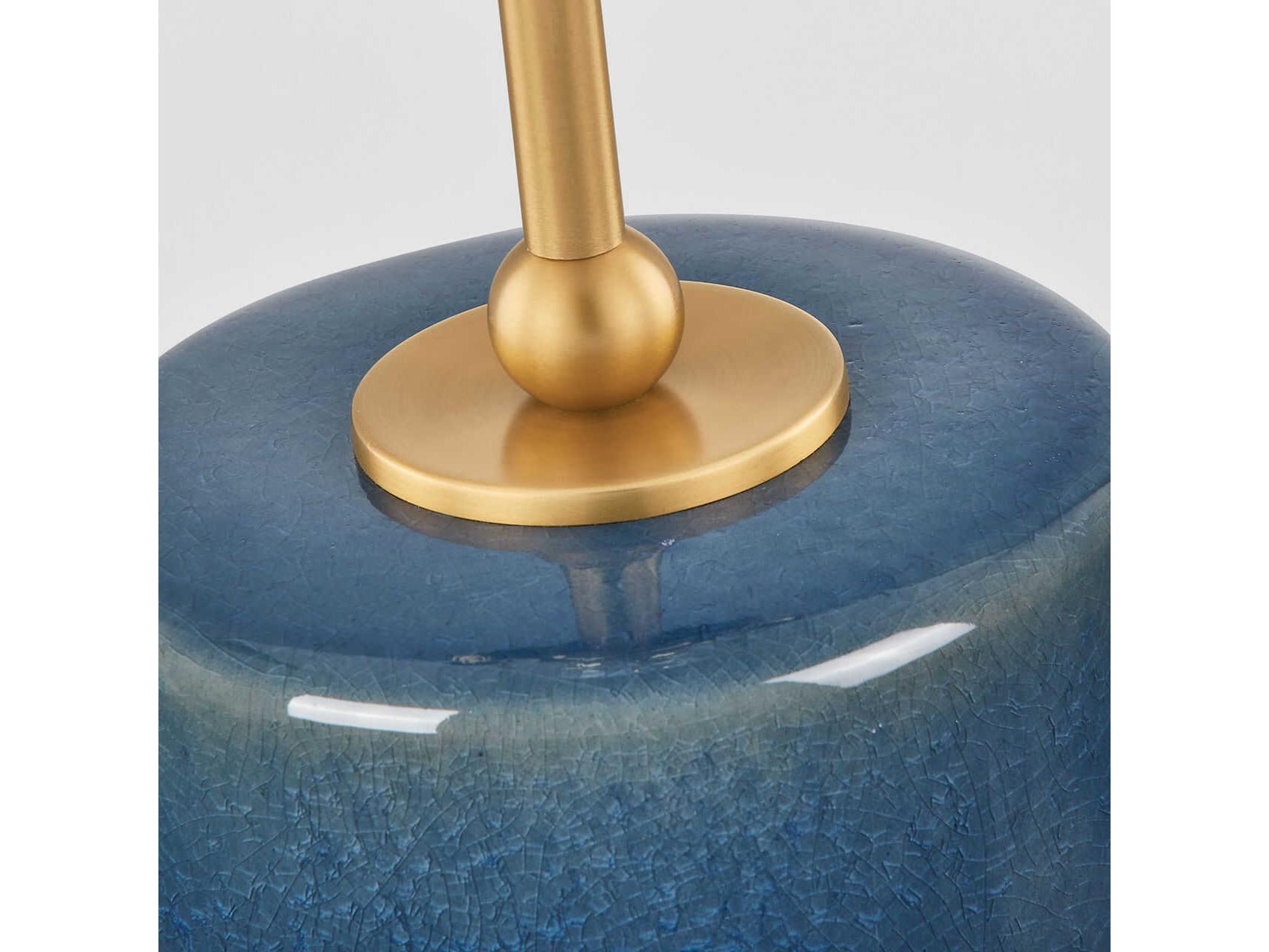 Visual Comfort Studio Lauren Deep Ocean Crackle White Linen Fabric Blue Buffet Lamp