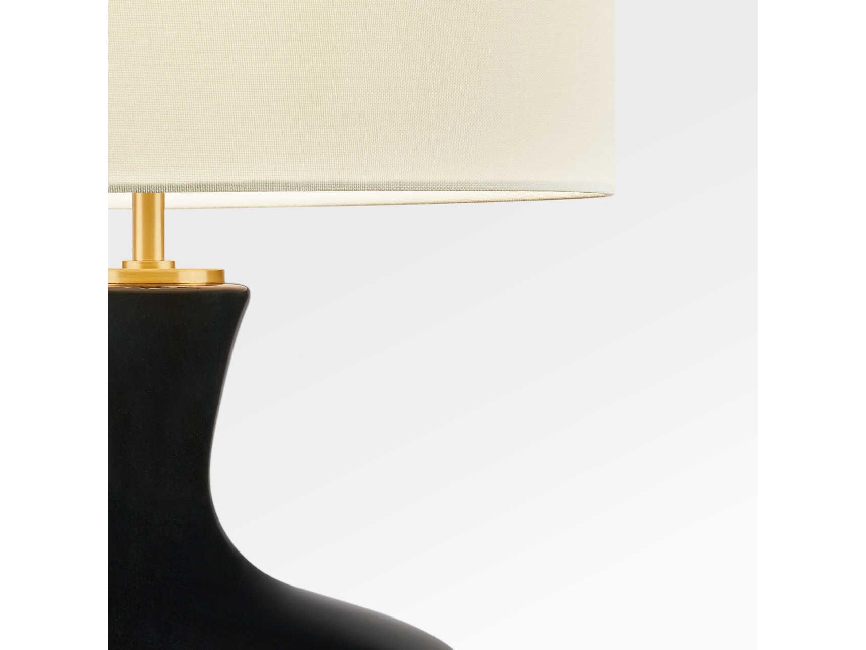 Visual Comfort Studio Amber Black Ceramic White Linen Fabric Table Lamp