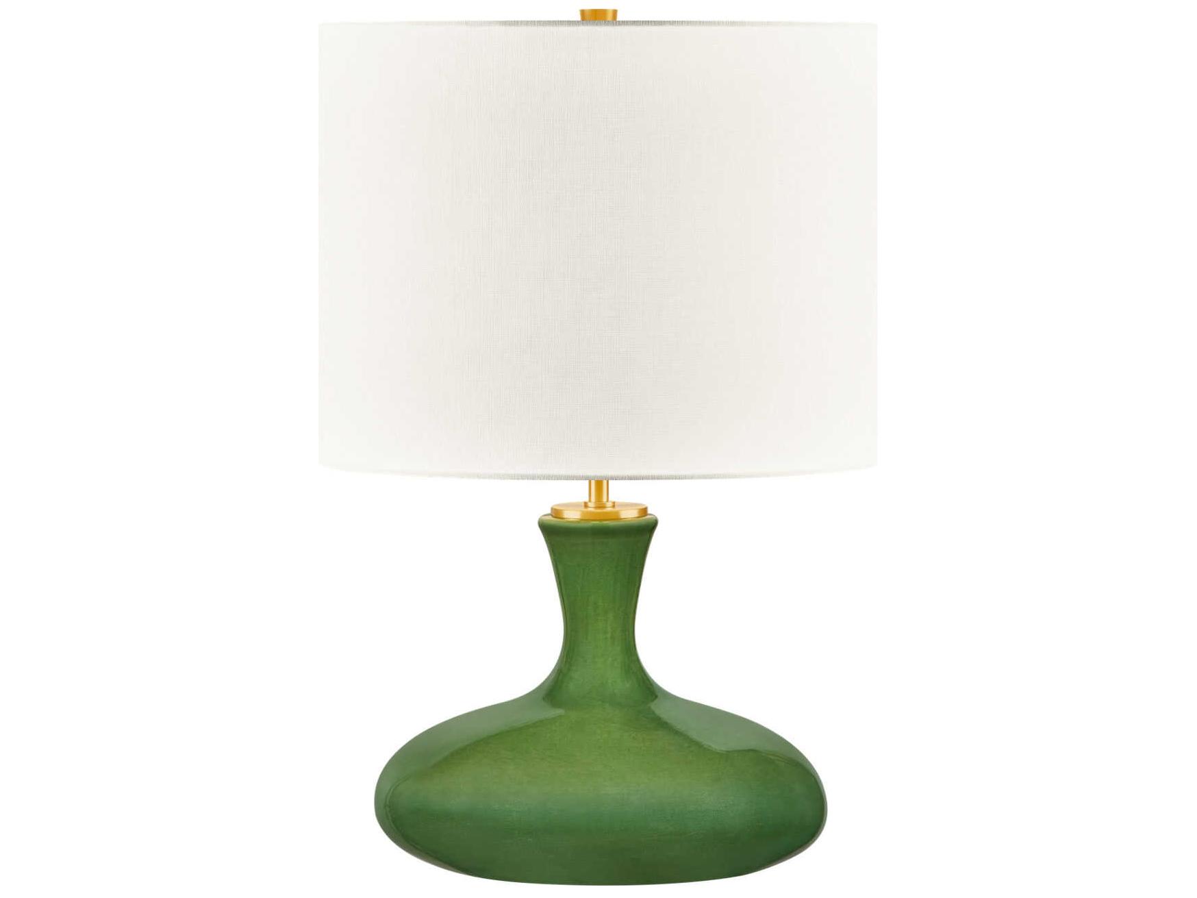Visual Comfort Studio Amber Green White Linen Fabric Table Lamp