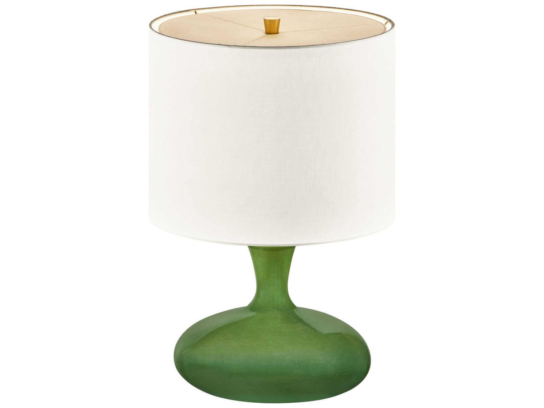 Visual Comfort Studio Amber Green White Linen Fabric Table Lamp
