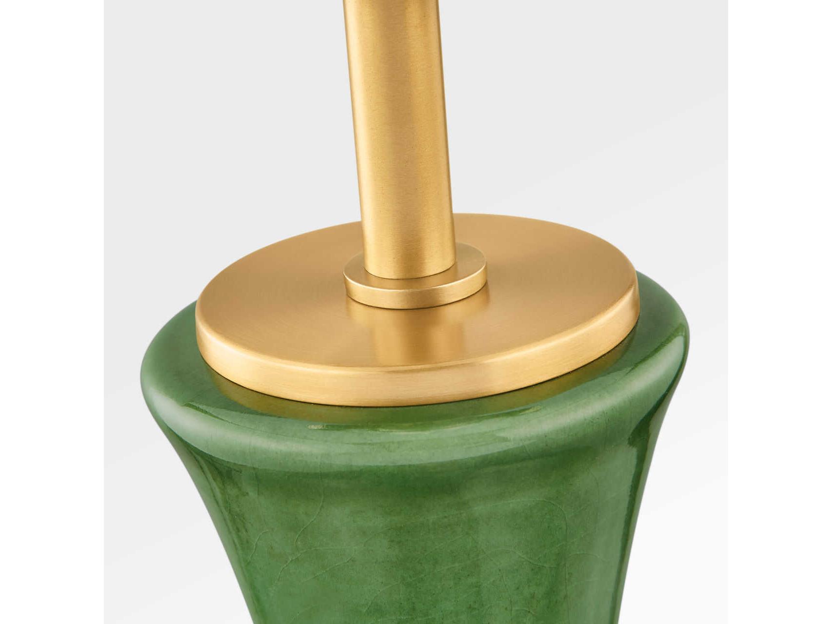 Visual Comfort Studio Amber Green White Linen Fabric Table Lamp