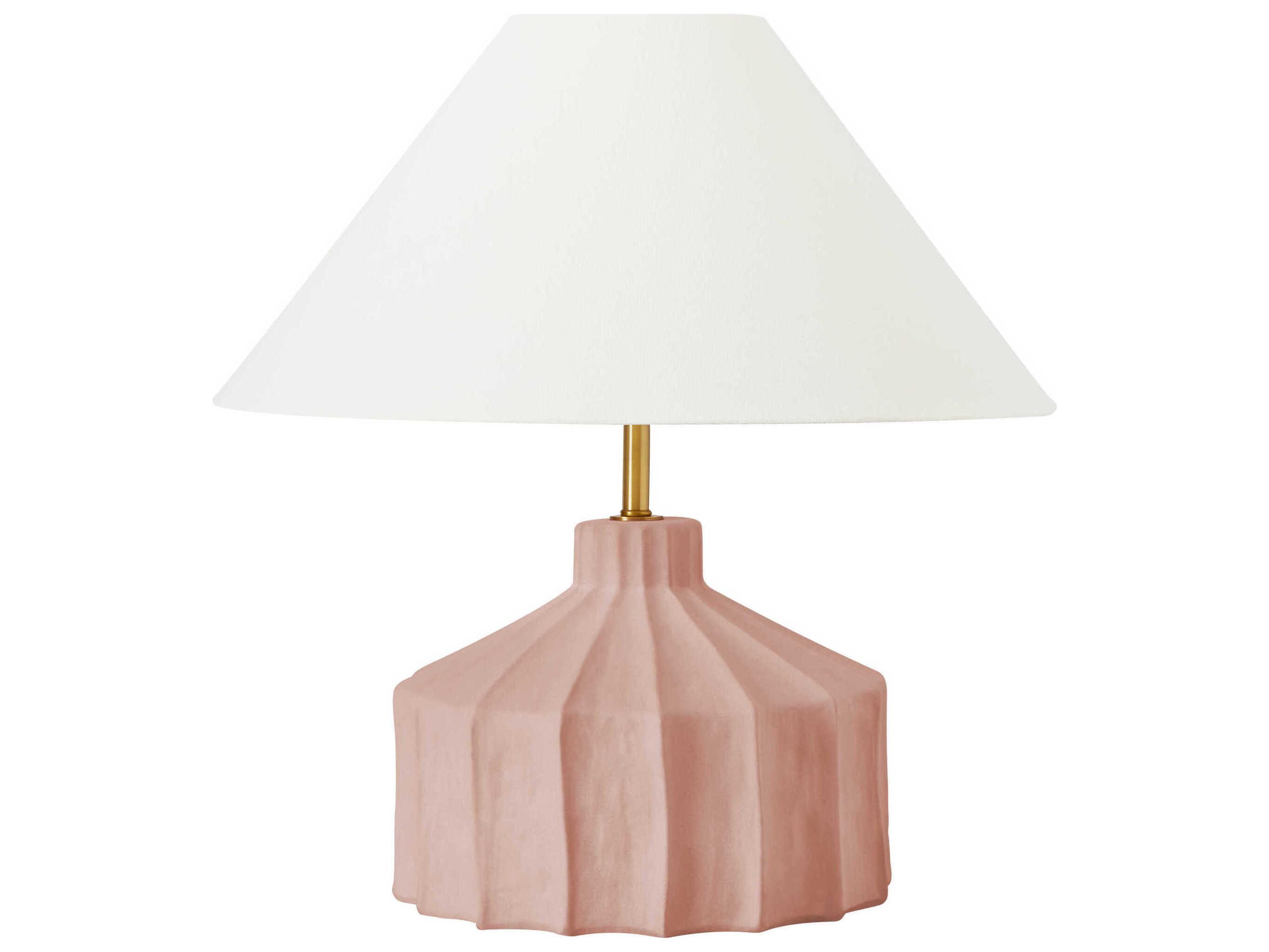 Visual Comfort Studio Veneto Dusty Rose White Linen Fabric Pink Table Lamp