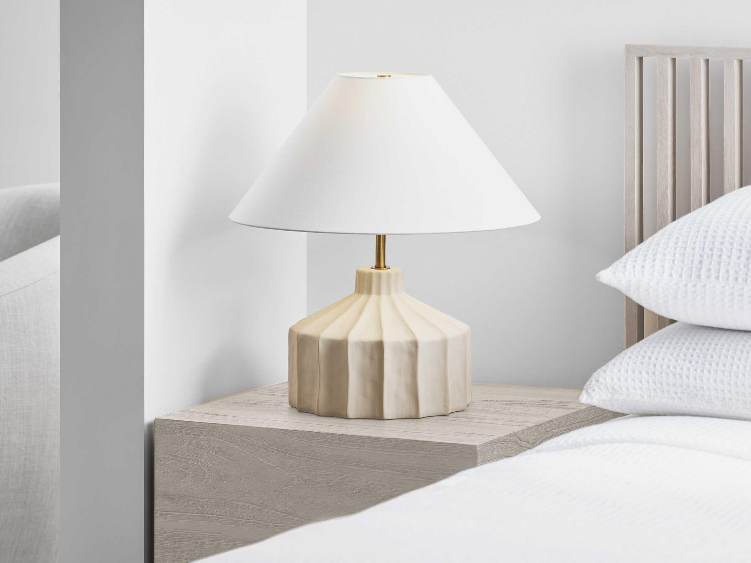 Visual Comfort Studio Veneto Matte Concrete White Linen Fabric Table Lamp