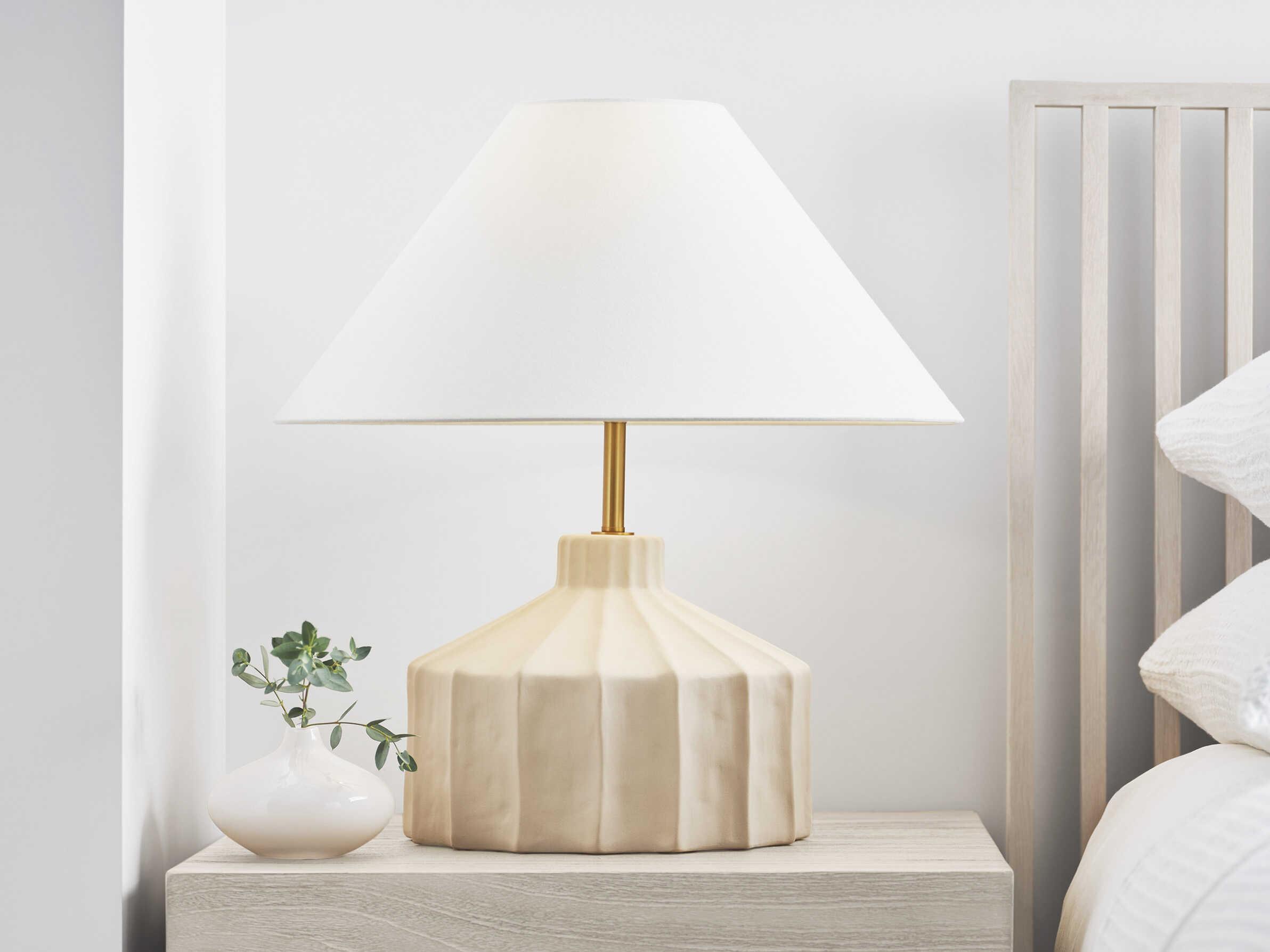 Visual Comfort Studio Veneto Matte Concrete White Linen Fabric Table Lamp