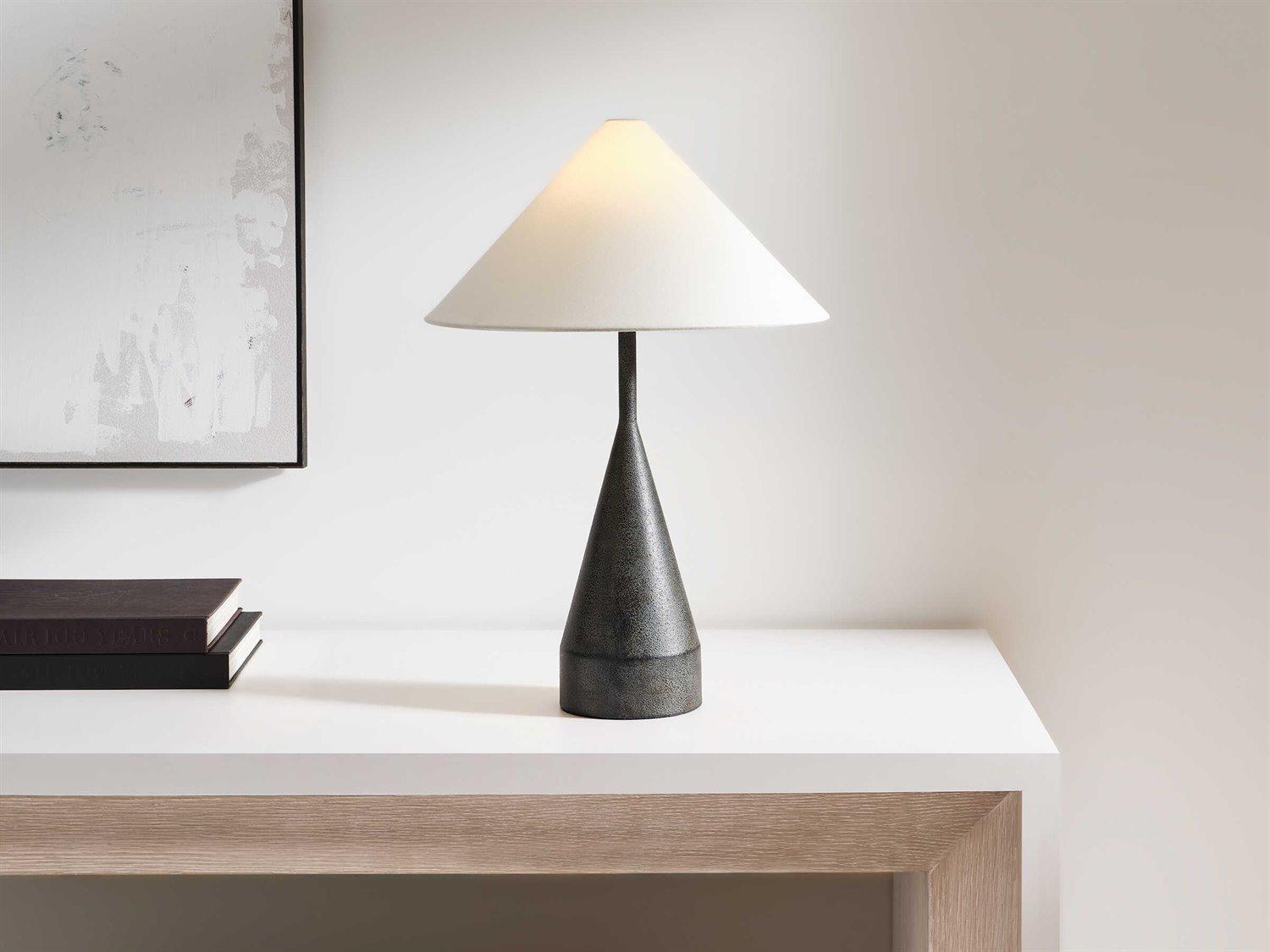 Visual Comfort Studio Brachion Black Pearl White Linen Fabric Table Lamp