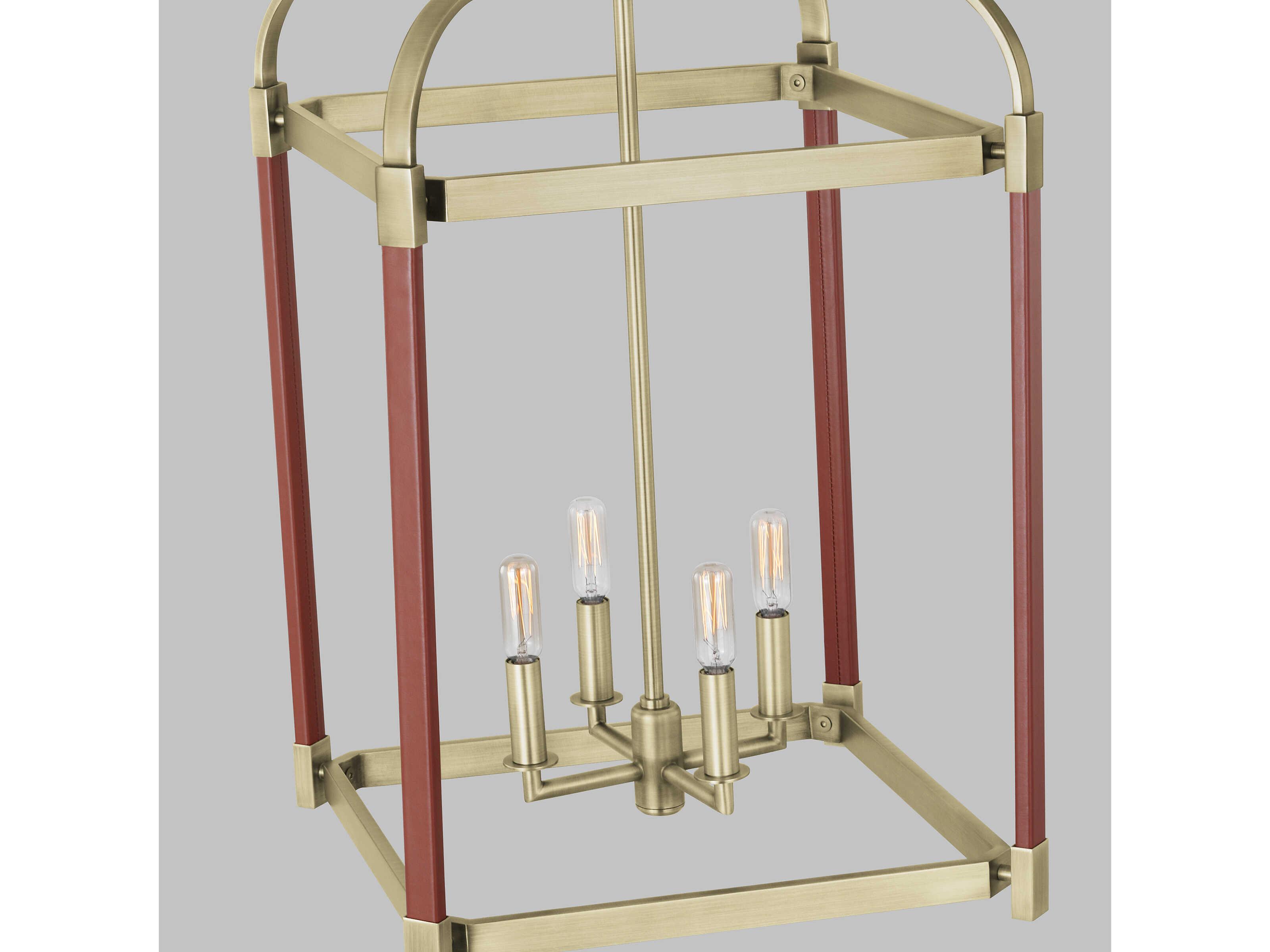 Visual Comfort Studio Hadley 4-Light Time Worn Brass Lantern Chandelier