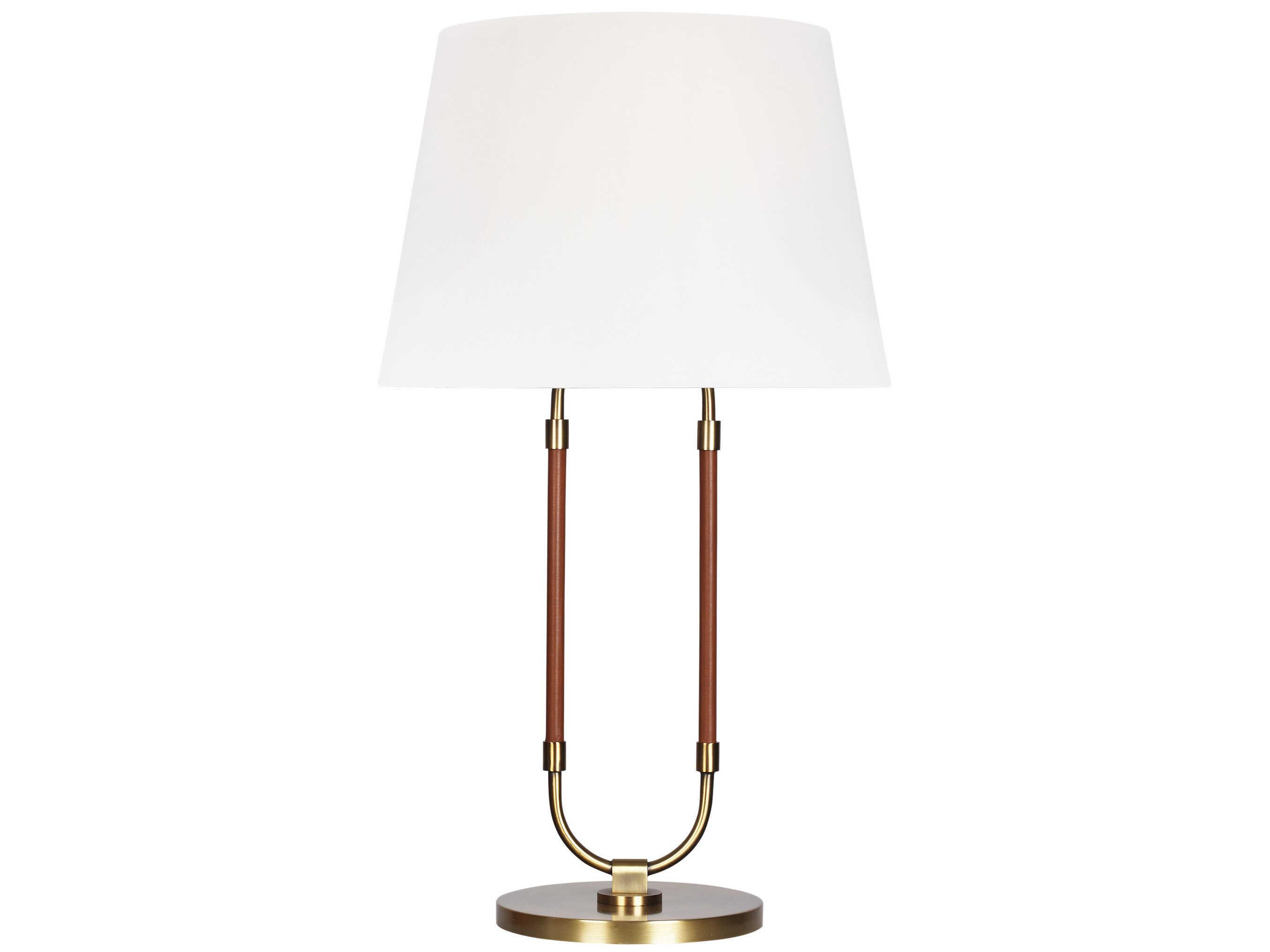 Visual Comfort Studio Katie Time Worn Brass White Linen Fabric Buffet Lamp