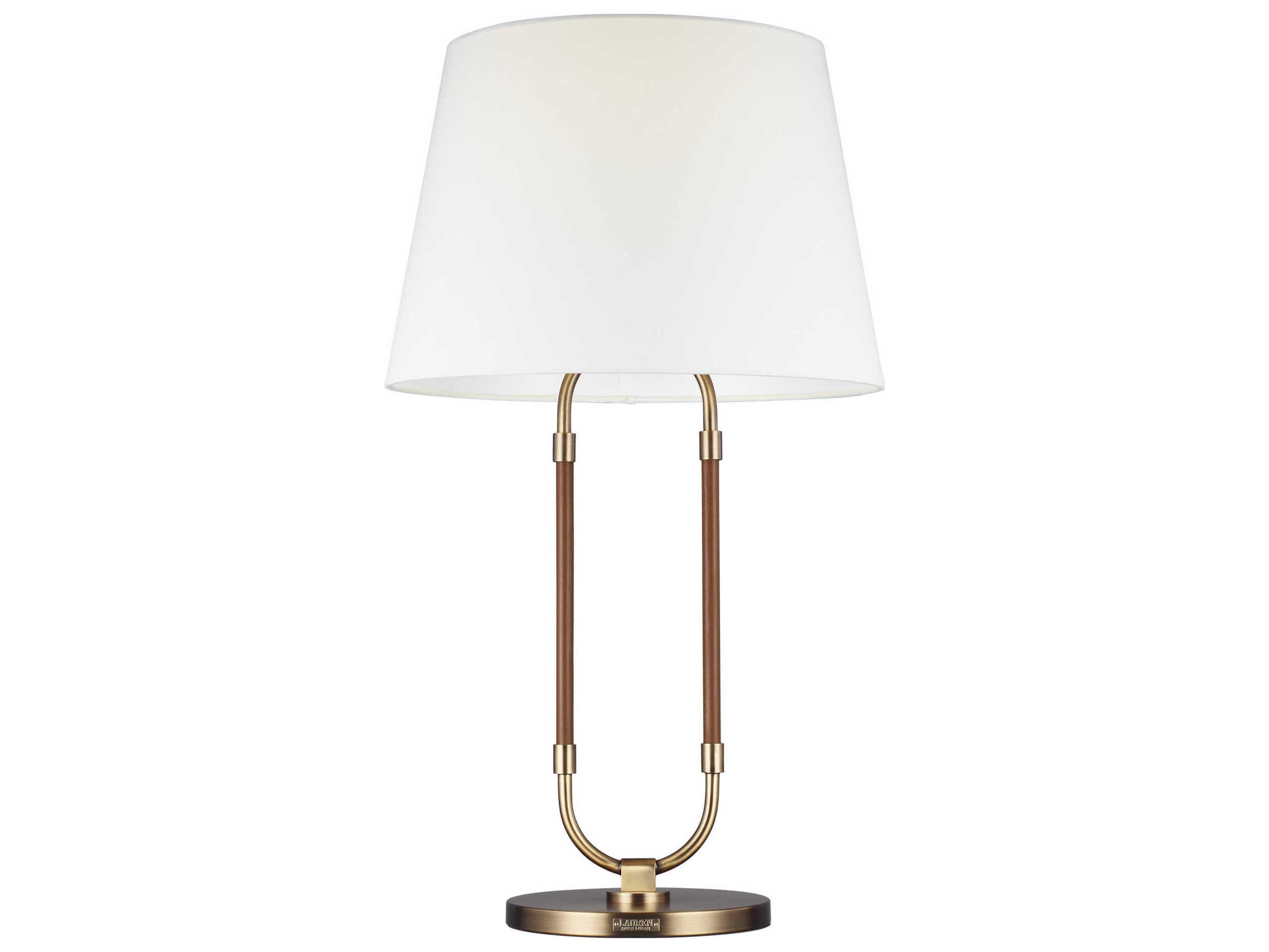 Visual Comfort Studio Katie Time Worn Brass White Linen Fabric Buffet Lamp