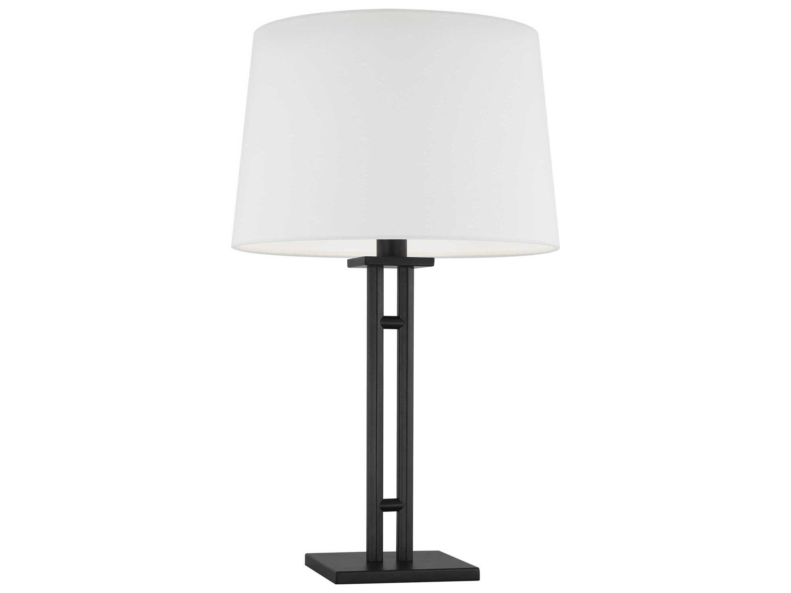 Visual Comfort Studio Haddon Aged Iron White Linen Black Buffet Lamp