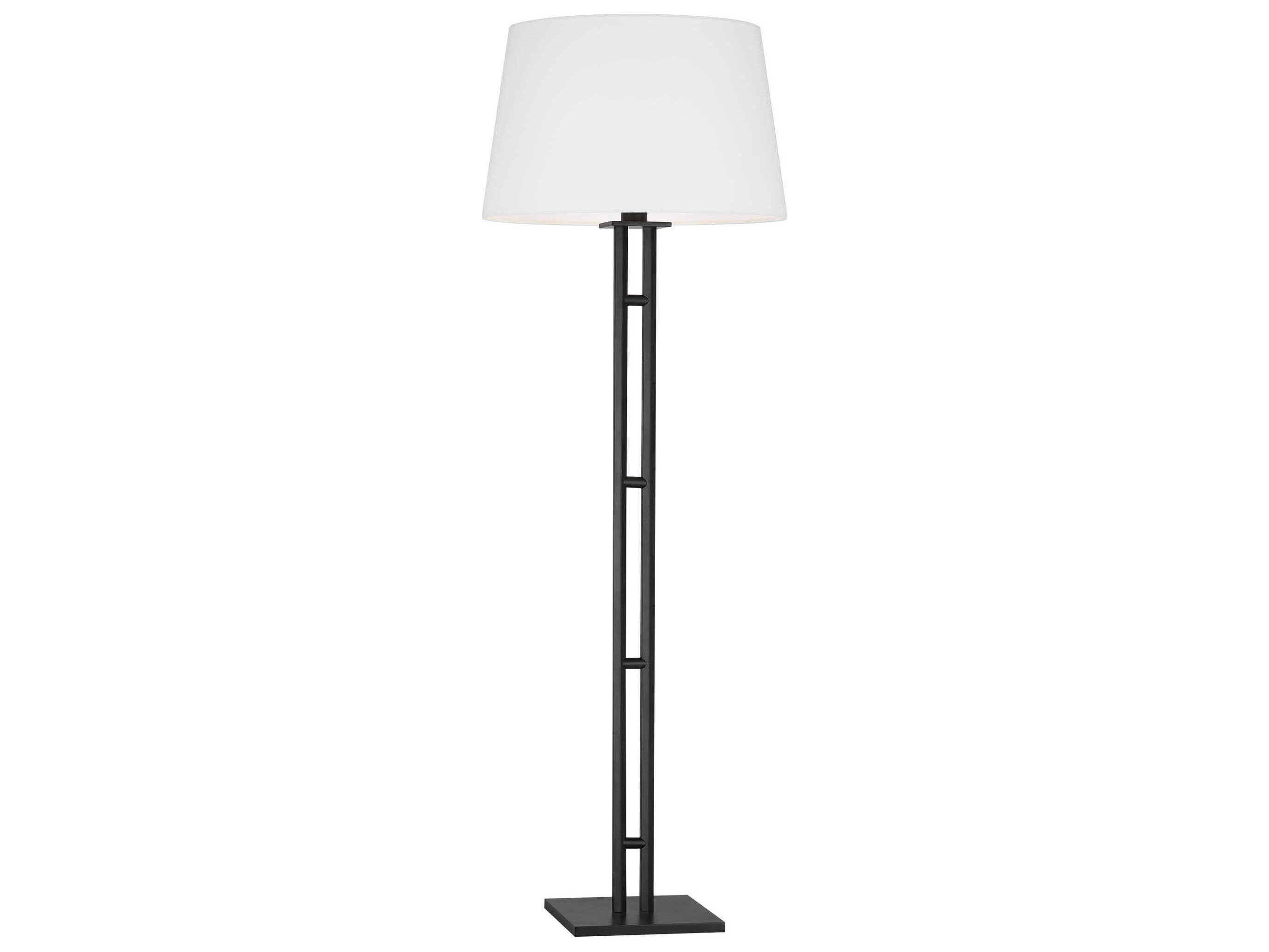 Visual Comfort Studio Haddon Aged Iron White Linen Black Floor Lamp
