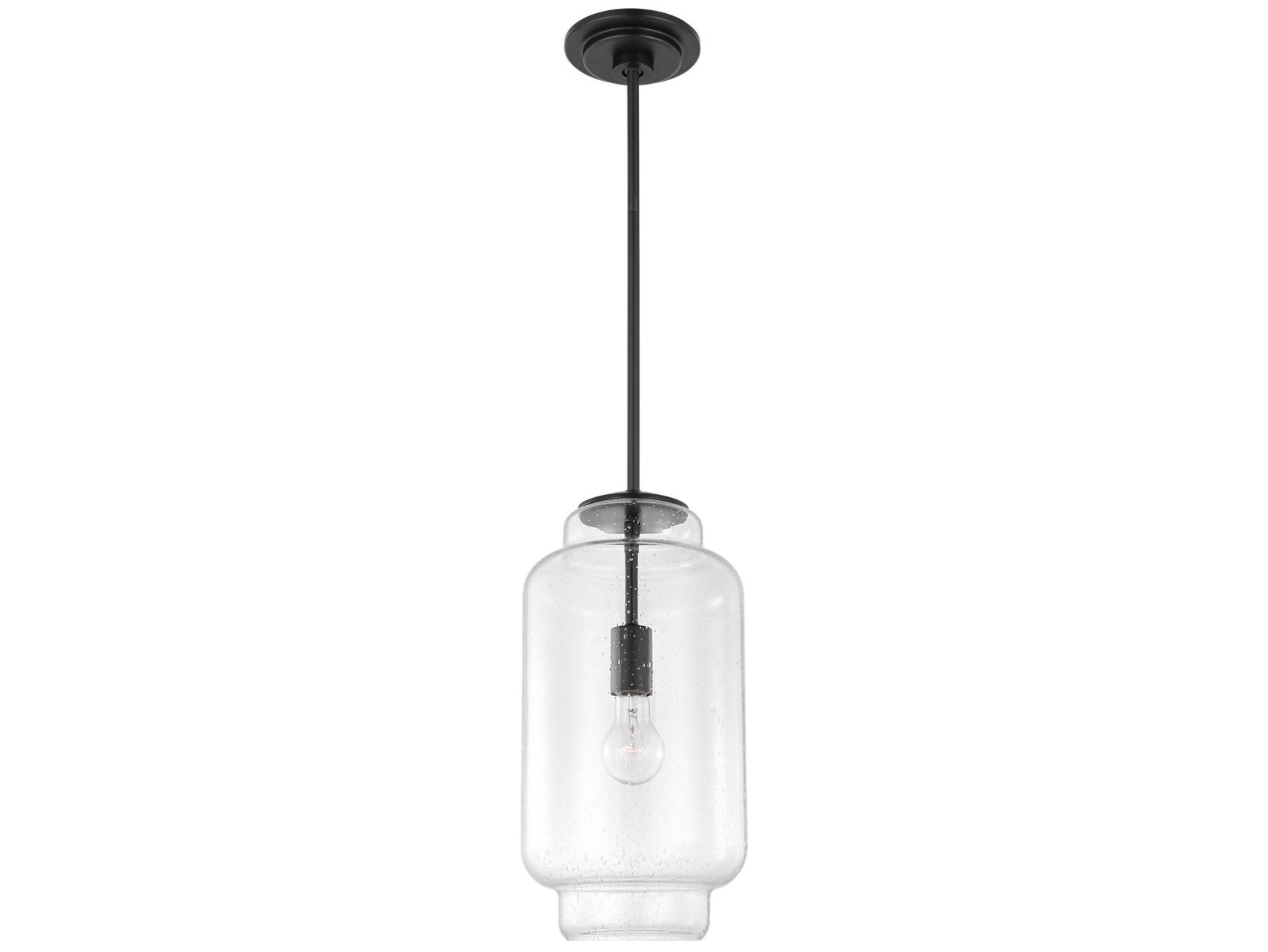 Visual Comfort Studio Nodier 1-Light Aged Iron Black Cylinder Mini Pendant