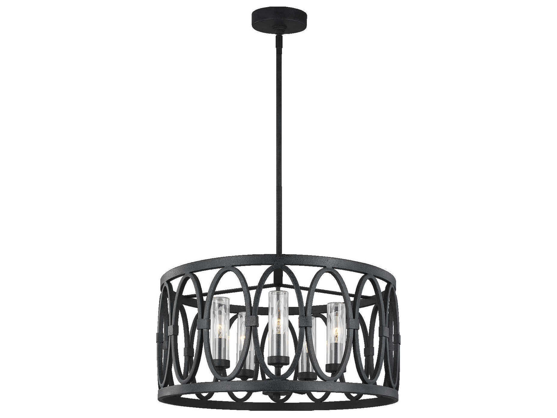 Visual Comfort Studio Patrice 5-Light Dark Weathered Zinc Black Candelabra Cylinder Chandelier
