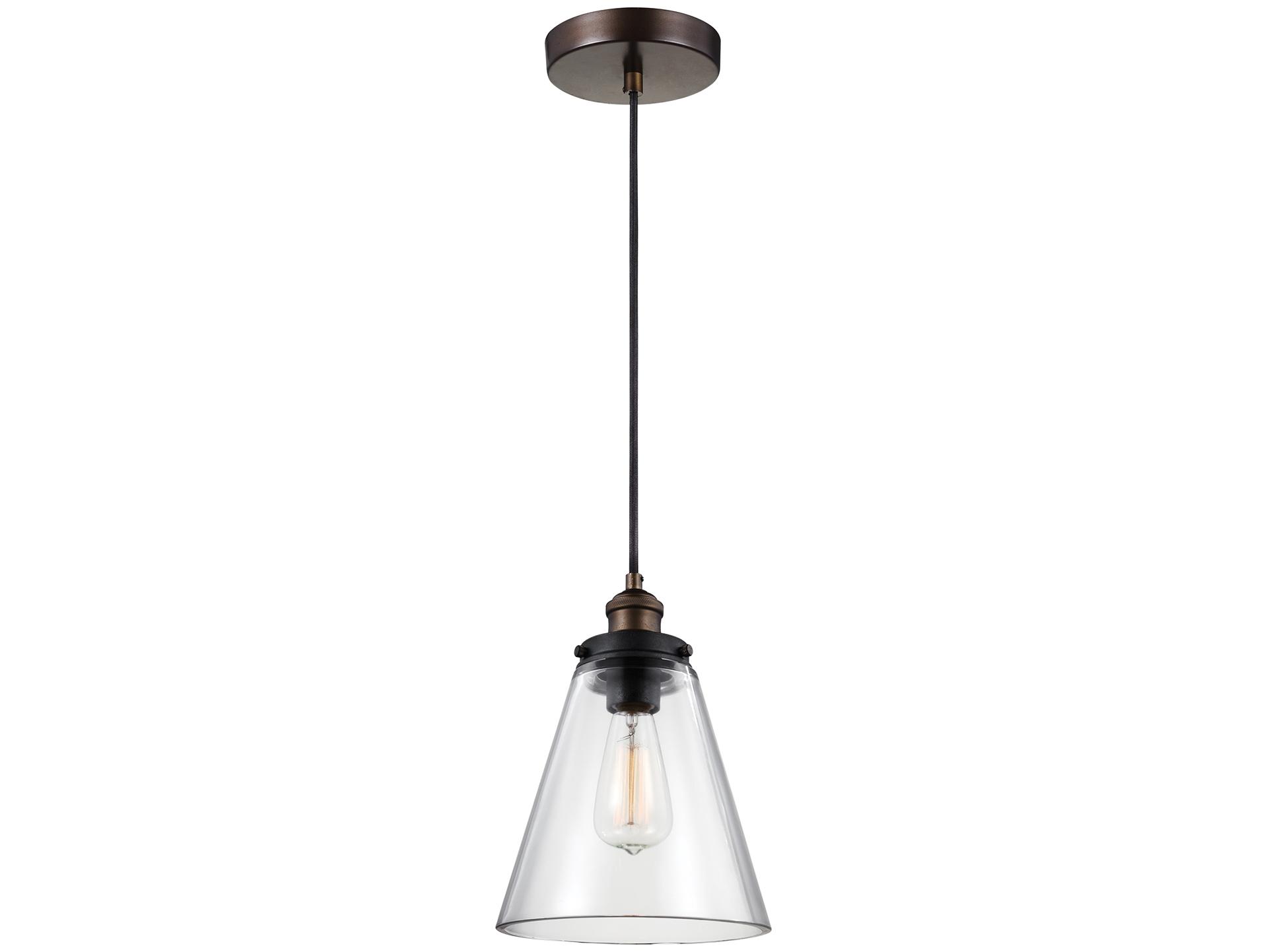 Visual Comfort Studio Baskin 1-Light Painted Aged Brass Dark Weathered Zinc Mini Pendant