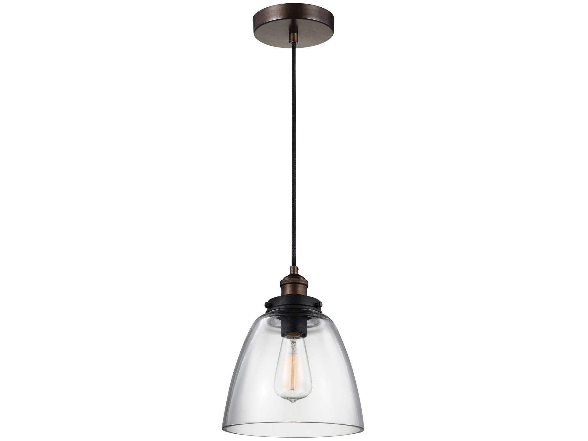 Visual Comfort Studio Baskin 1-Light Painted Aged Brass Dark Weathered Zinc Mini Pendant