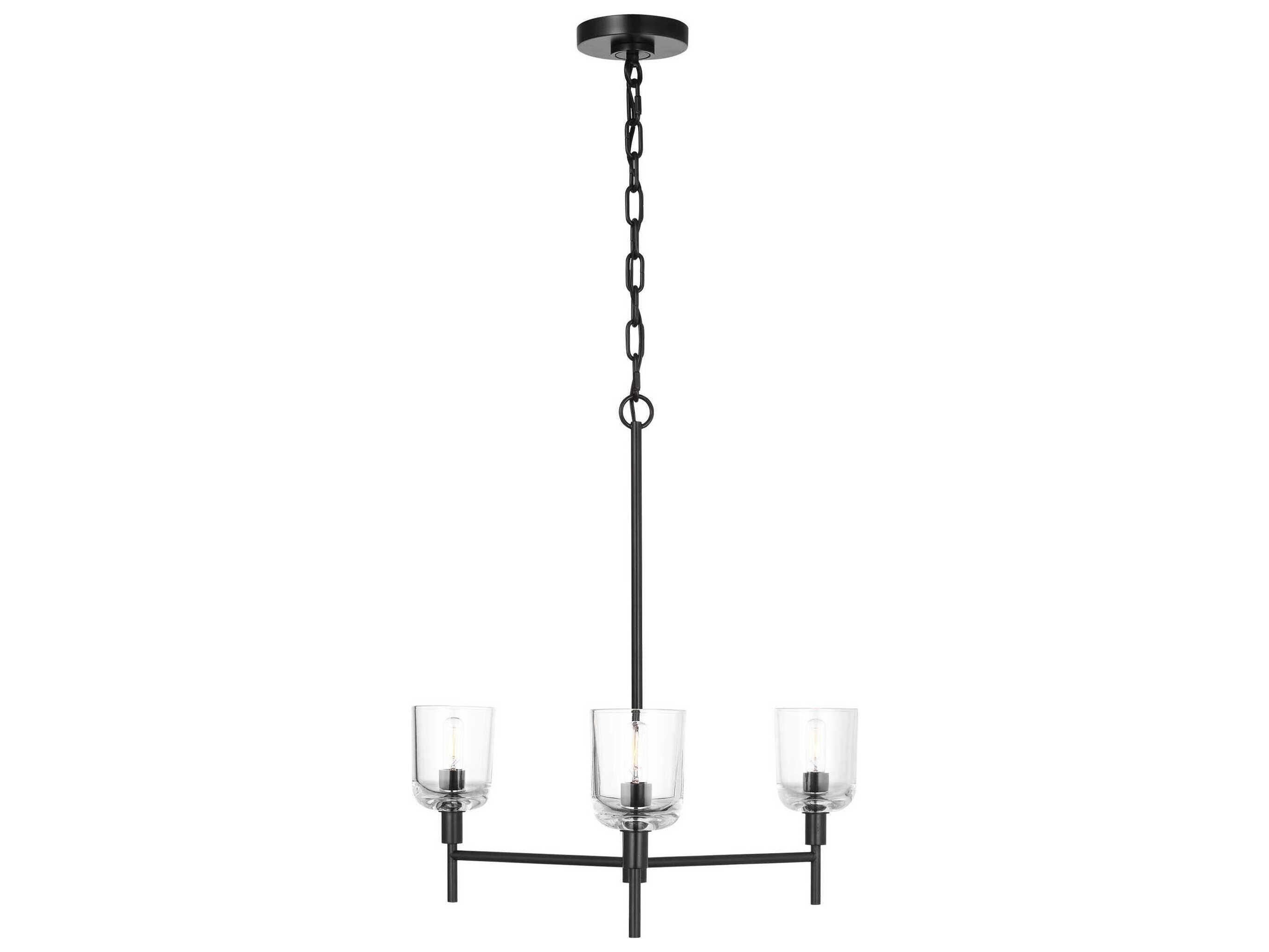 Visual Comfort Studio Hartley 3-Light Aged Iron Black Candelabra Chandelier