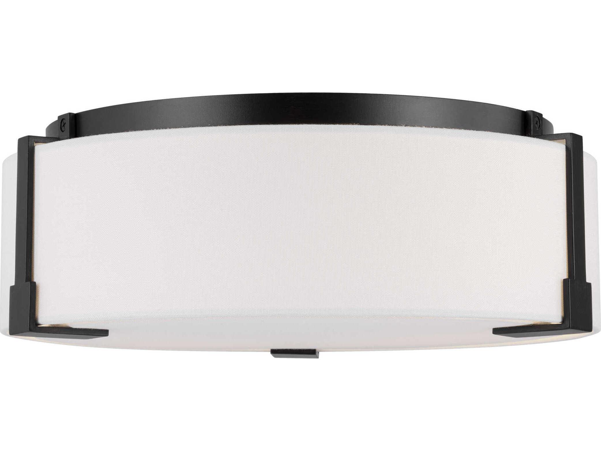 Visual Comfort Studio Bergen 2-Light Aged Iron Black Round Flush Mount