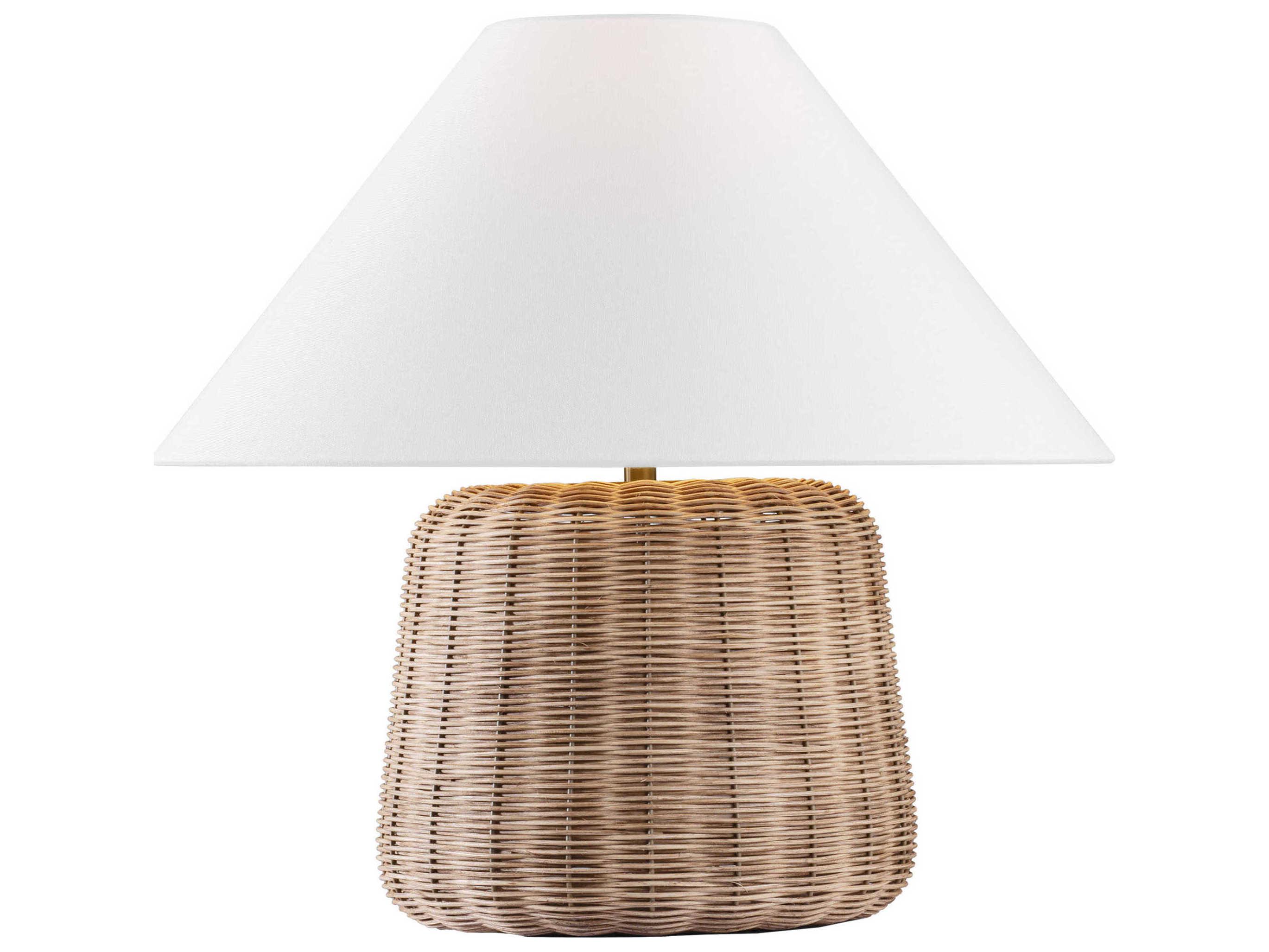 Visual Comfort Studio Dumar Blonde Rattan White Linen Fabric Brown Table Lamp