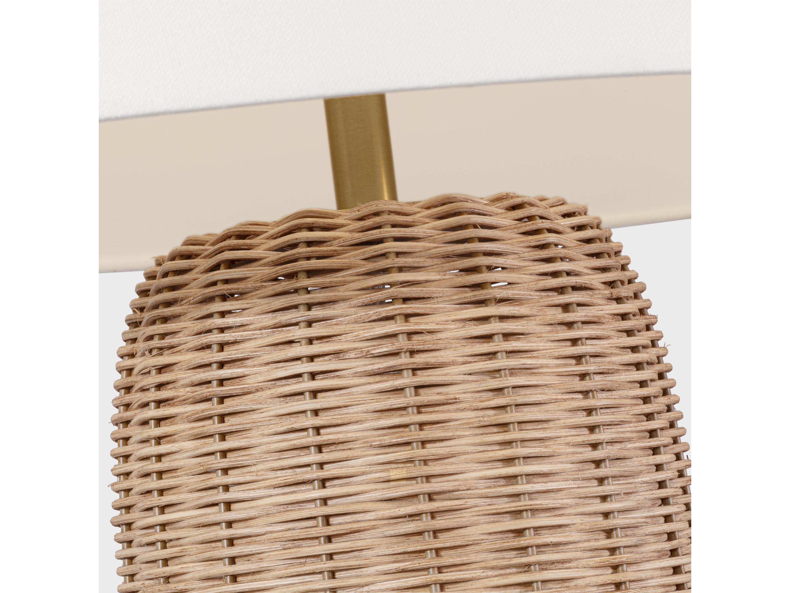 Visual Comfort Studio Dumar Blonde Rattan White Linen Fabric Brown Buffet Lamp