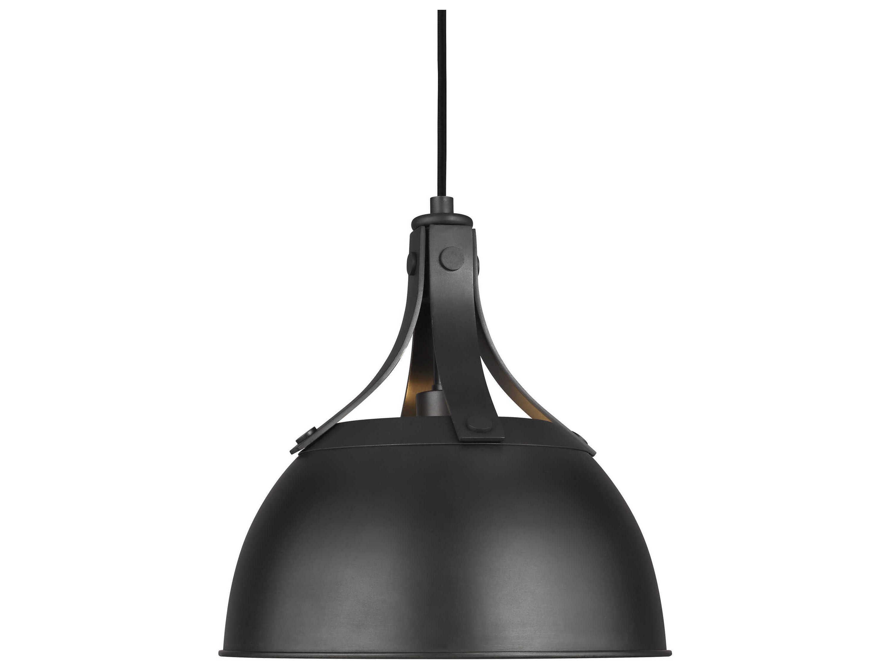 Visual Comfort Studio Logan 1-Light Aged Iron Black Dome Mini Pendant