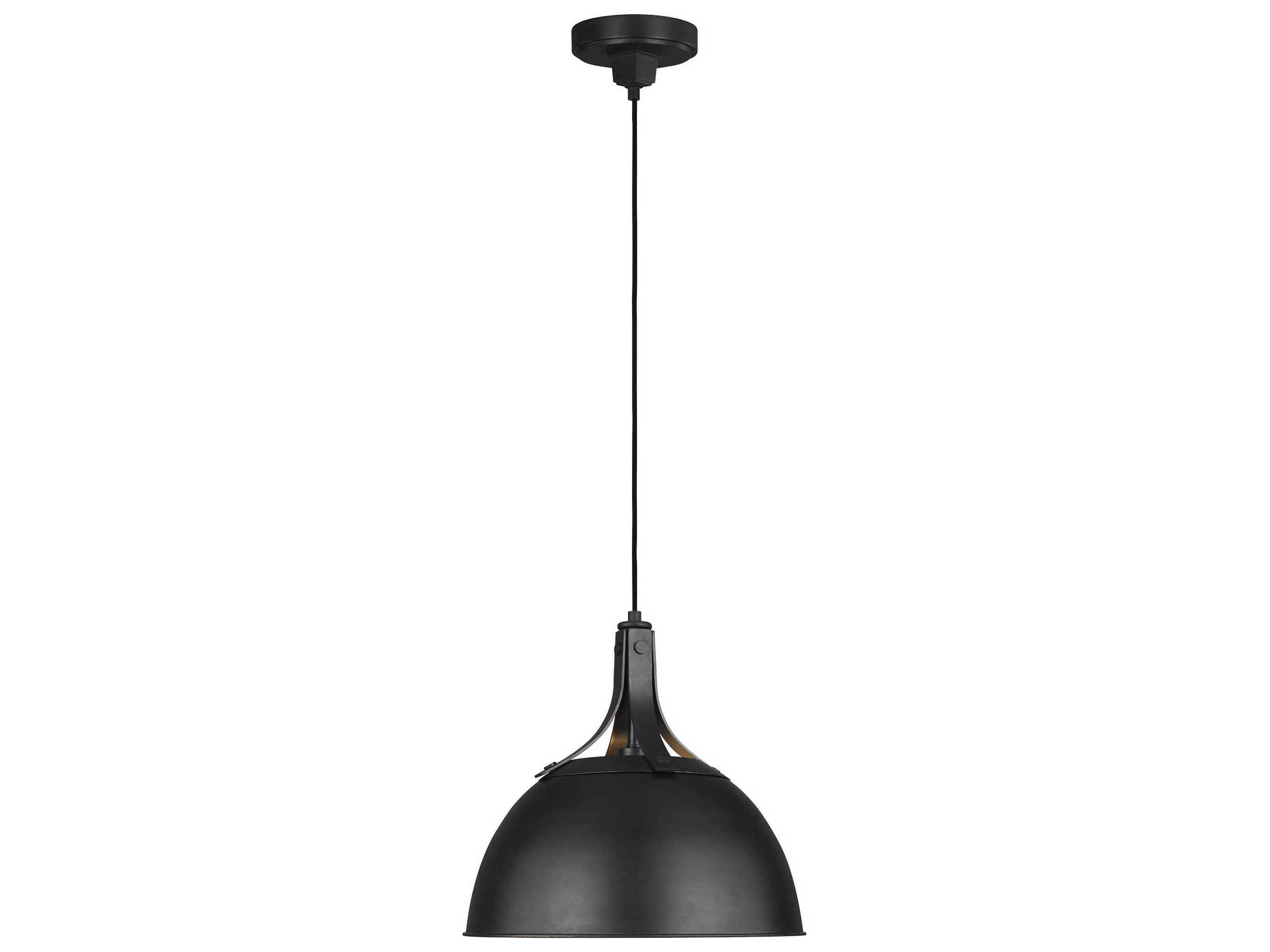 Visual Comfort Studio Logan 1-Light Aged Iron Black Dome Pendant