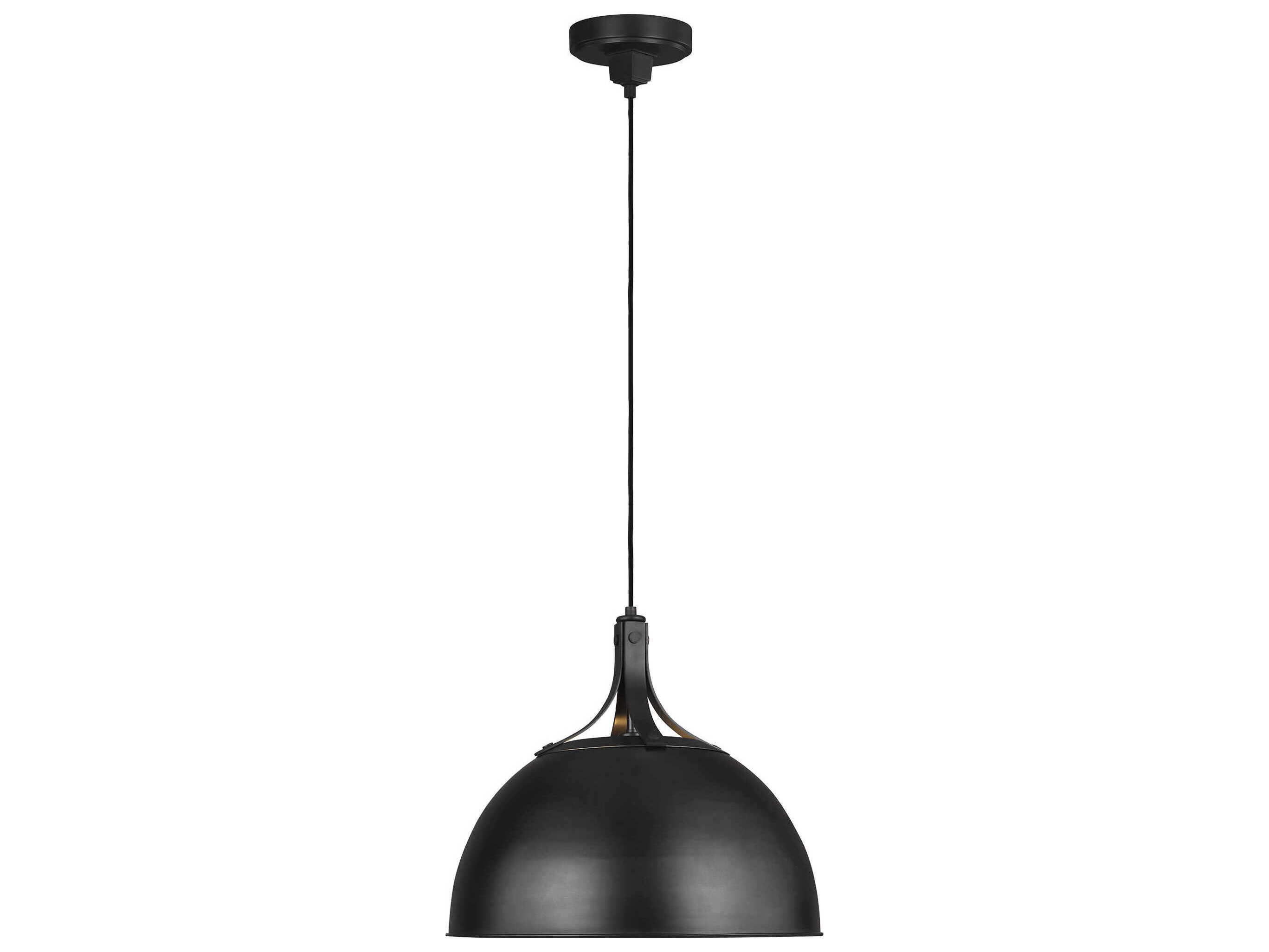 Visual Comfort Studio Logan 1-Light Aged Iron Black Dome Pendant