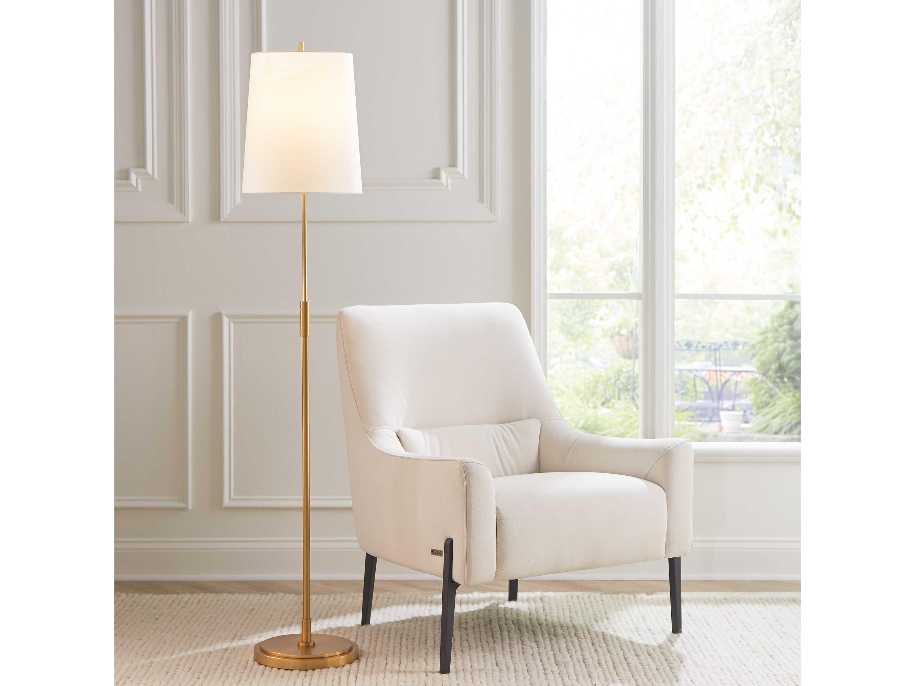 Visual Comfort Studio Beckham Classic Burnished Brass White Linen Fabric Floor Lamp