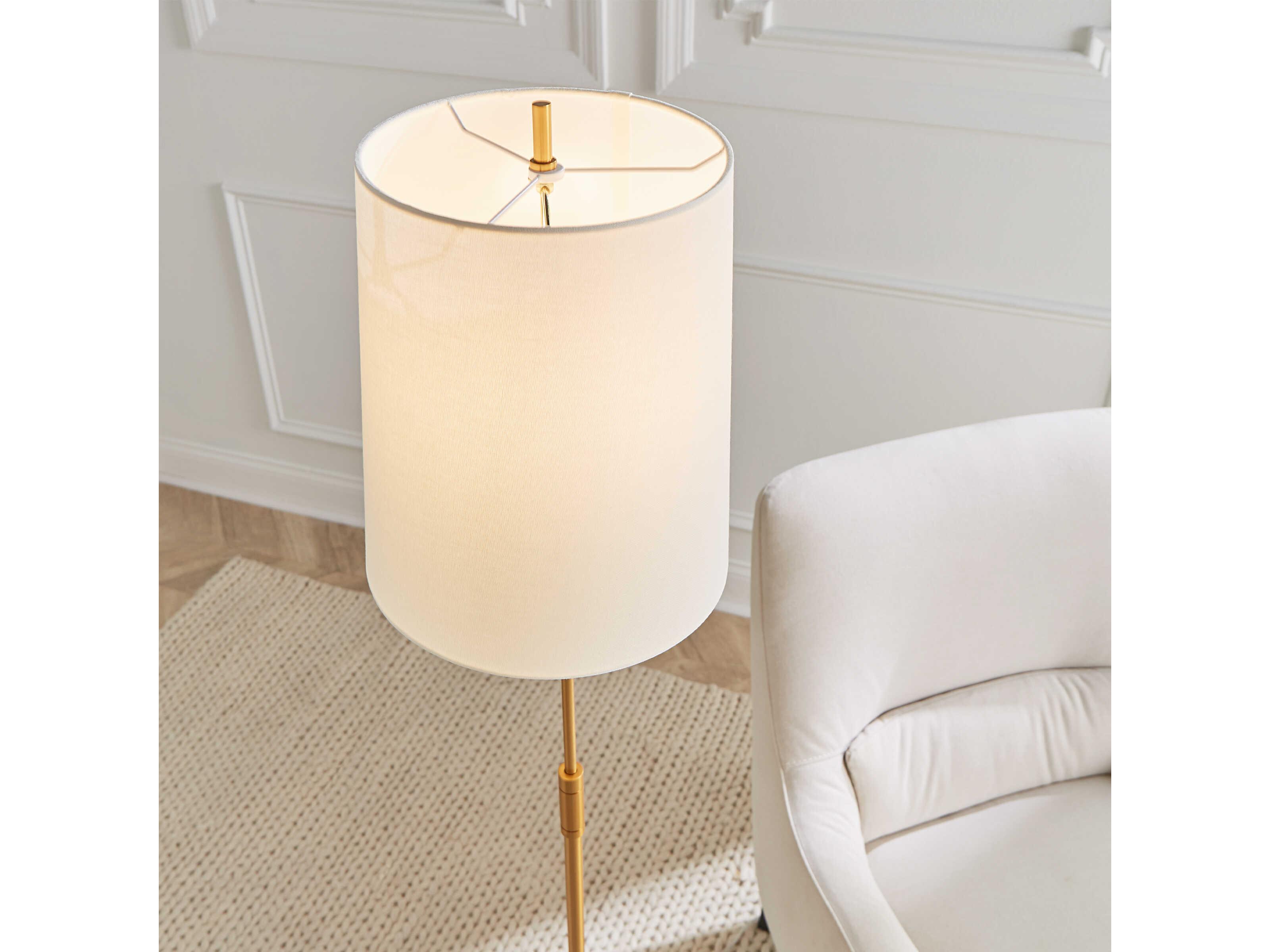 Visual Comfort Studio Beckham Classic Burnished Brass White Linen Fabric Floor Lamp
