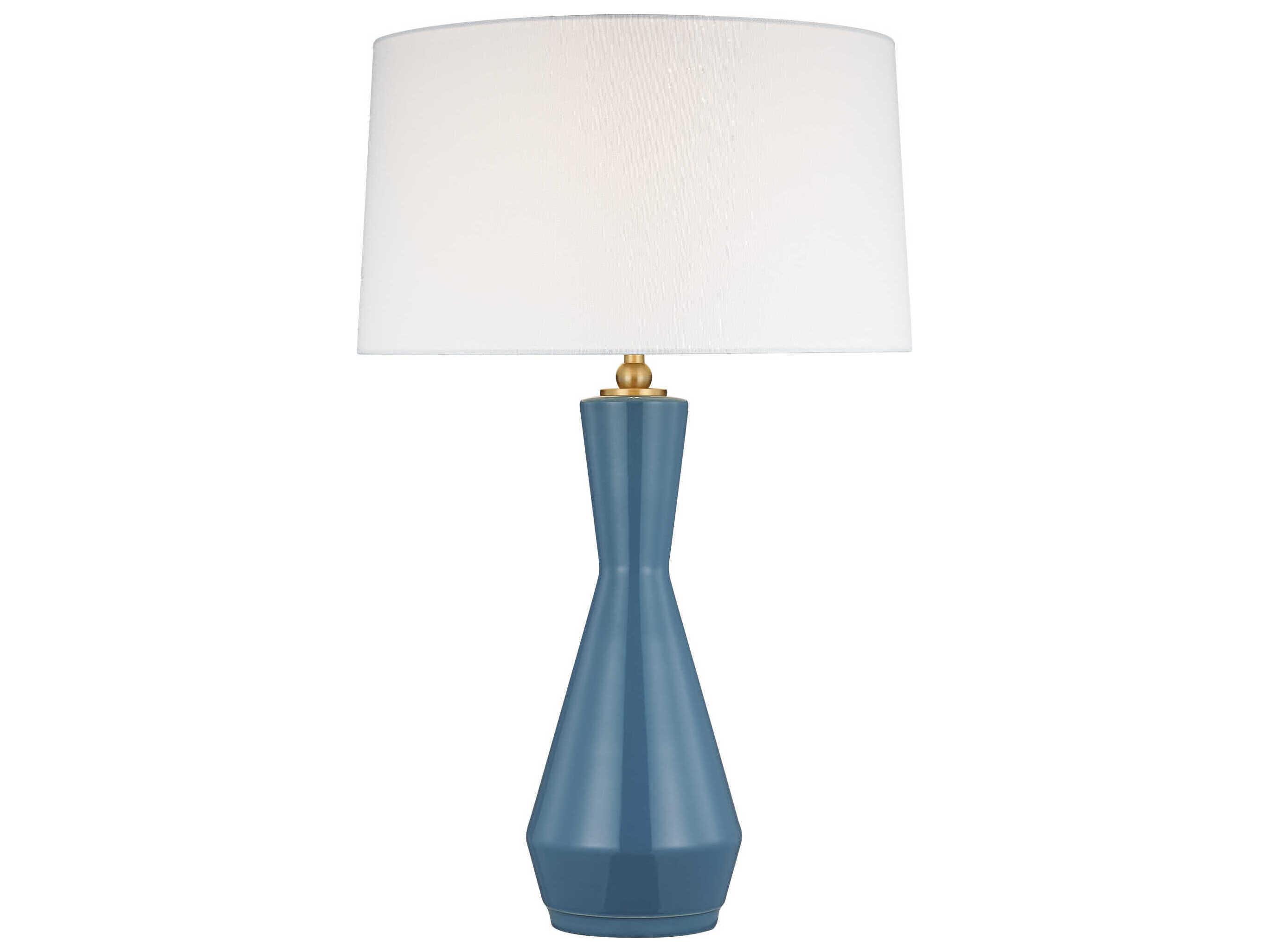 Visual Comfort Studio Jens Lucent Aqua White Linen Fabric Blue Buffet Lamp