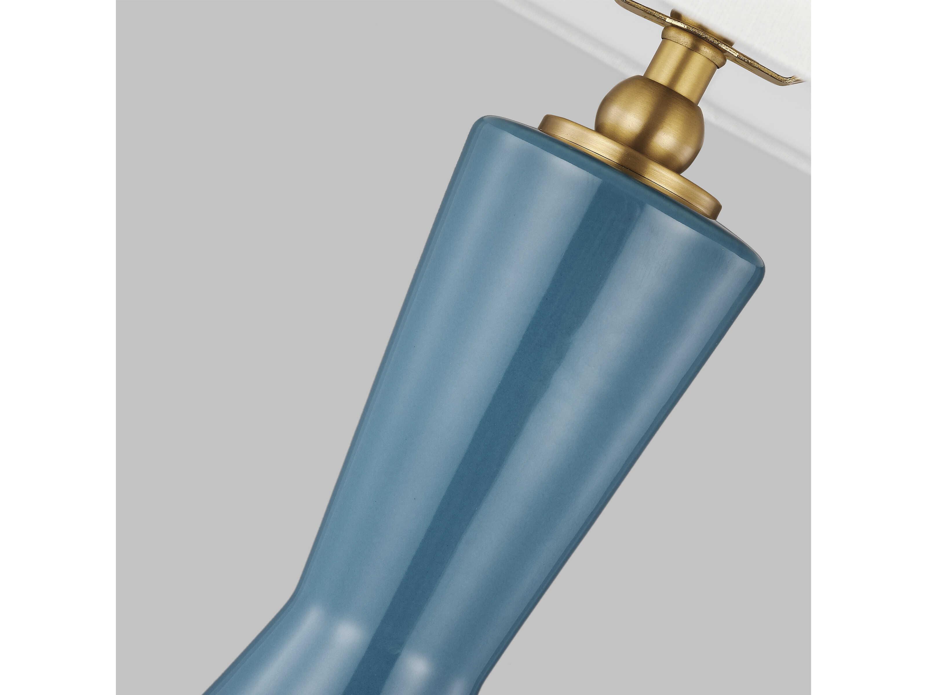 Visual Comfort Studio Jens Lucent Aqua White Linen Fabric Blue Buffet Lamp