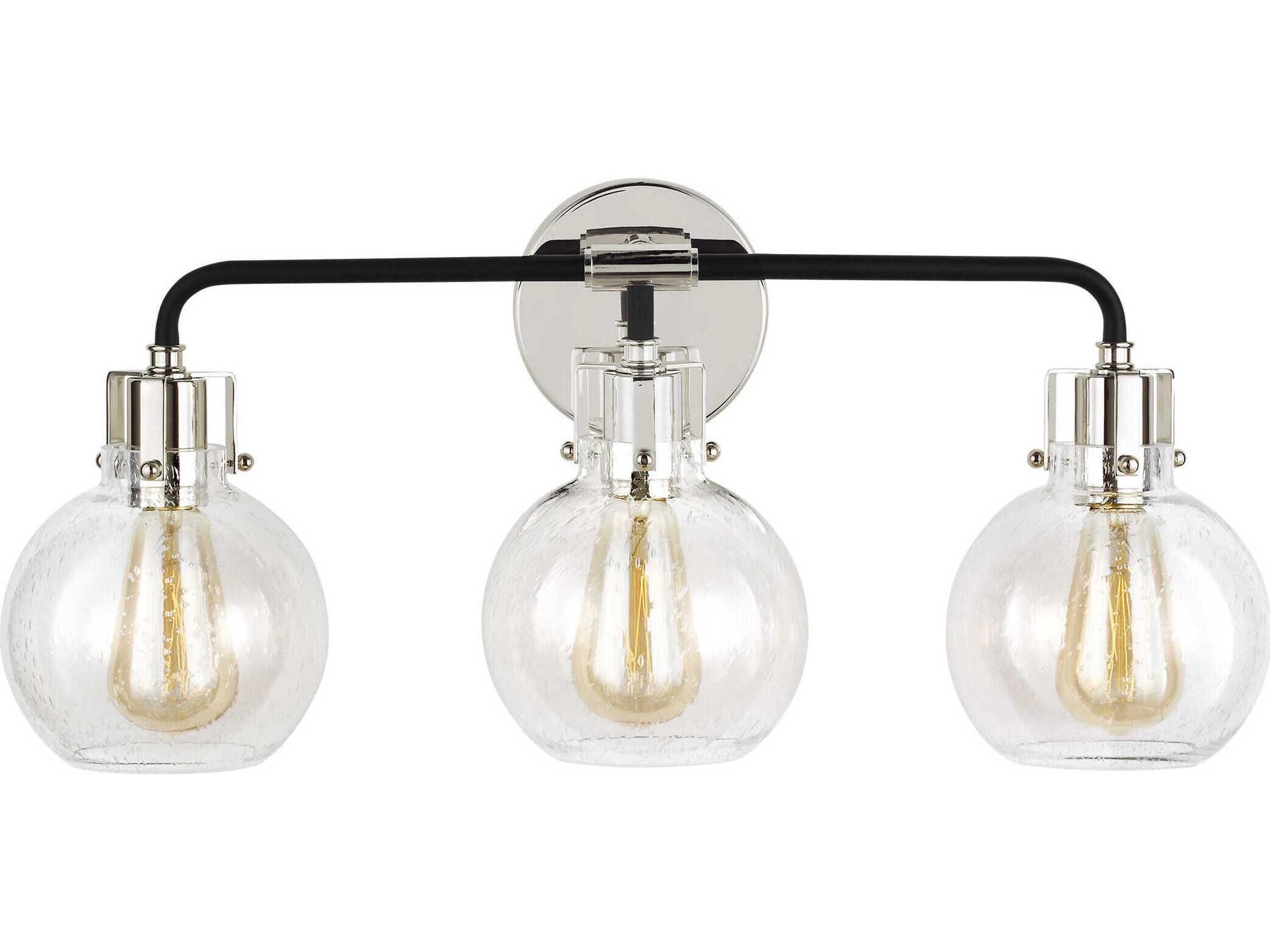 Visual Comfort Studio Clara 3-Light Polished Nickel Textured Black Vanity Light