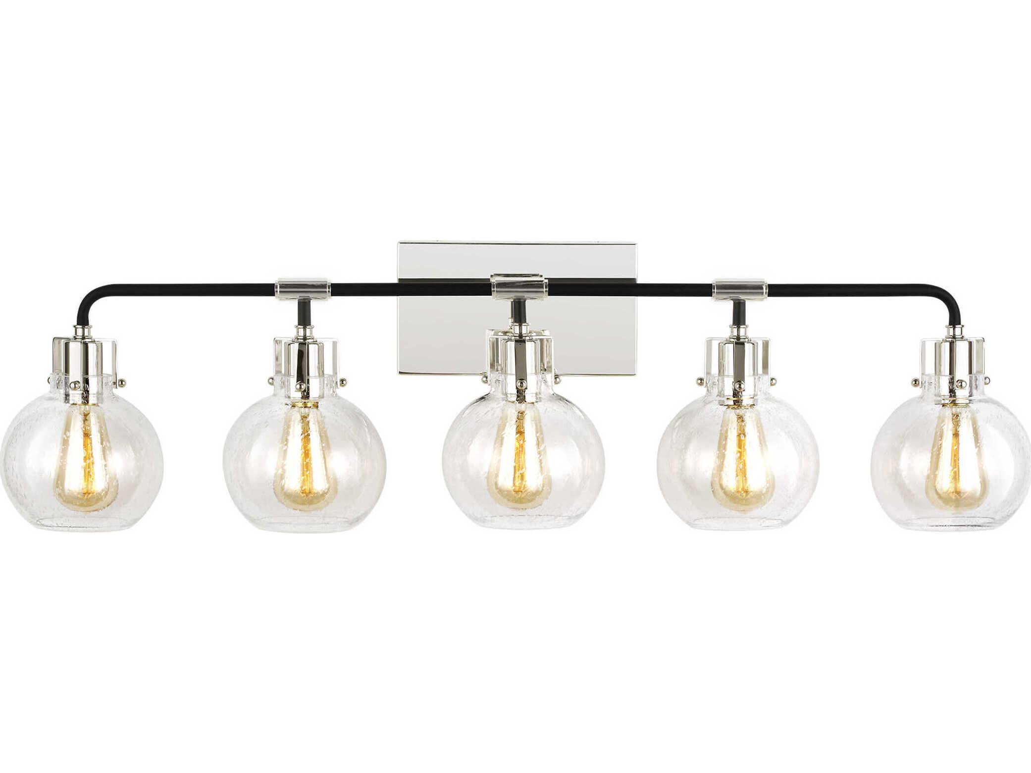 Visual Comfort Studio Clara 5-Light Polished Nickel Textured Black Vanity Light