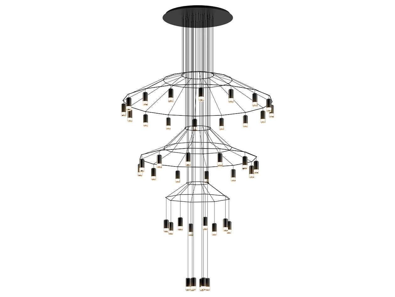 Vibia Wireflow 42-Light Black Geometric Pendant