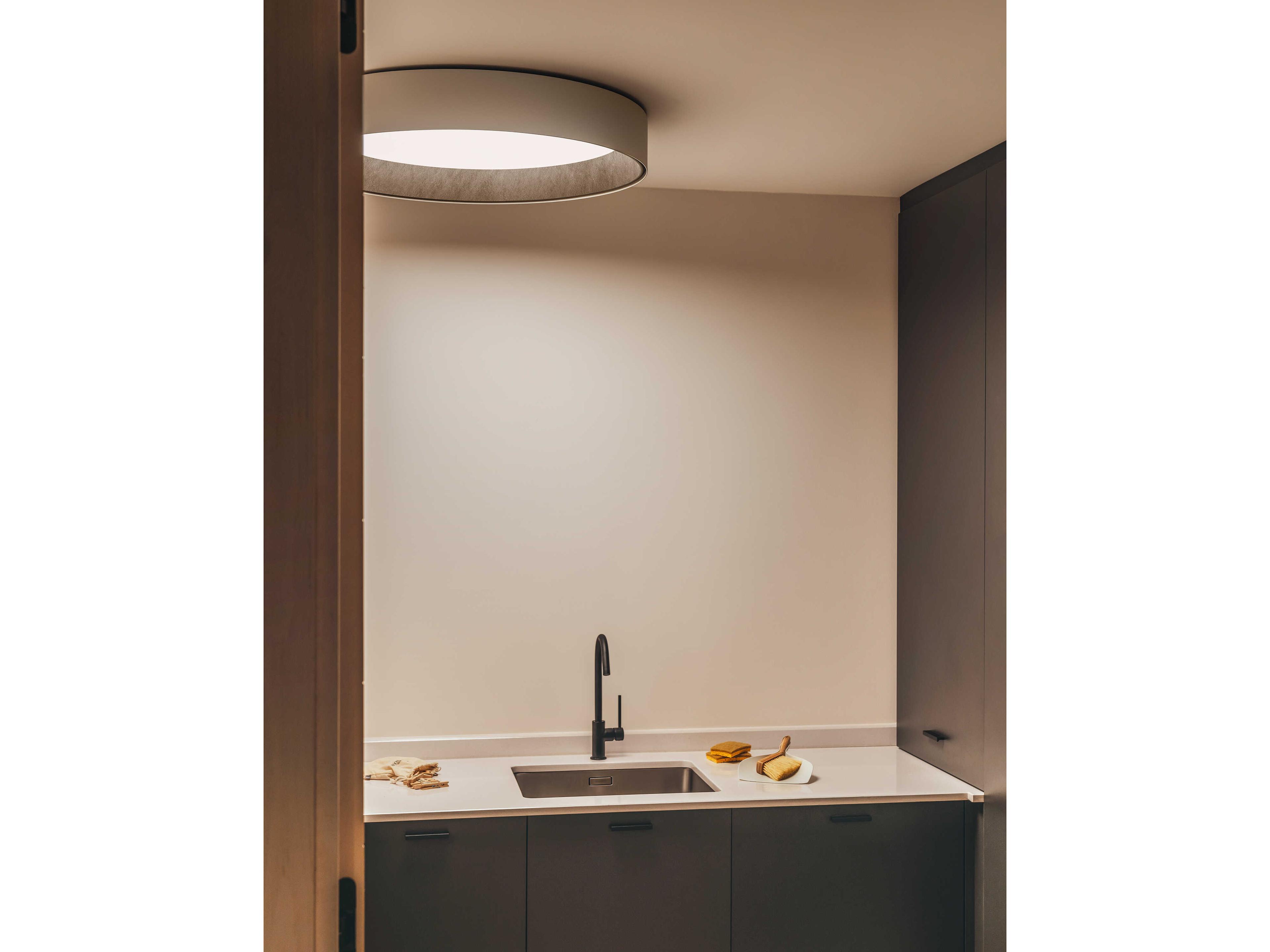 Vibia Duo Petra 1-Light Cream Off White Drum Flush Mount