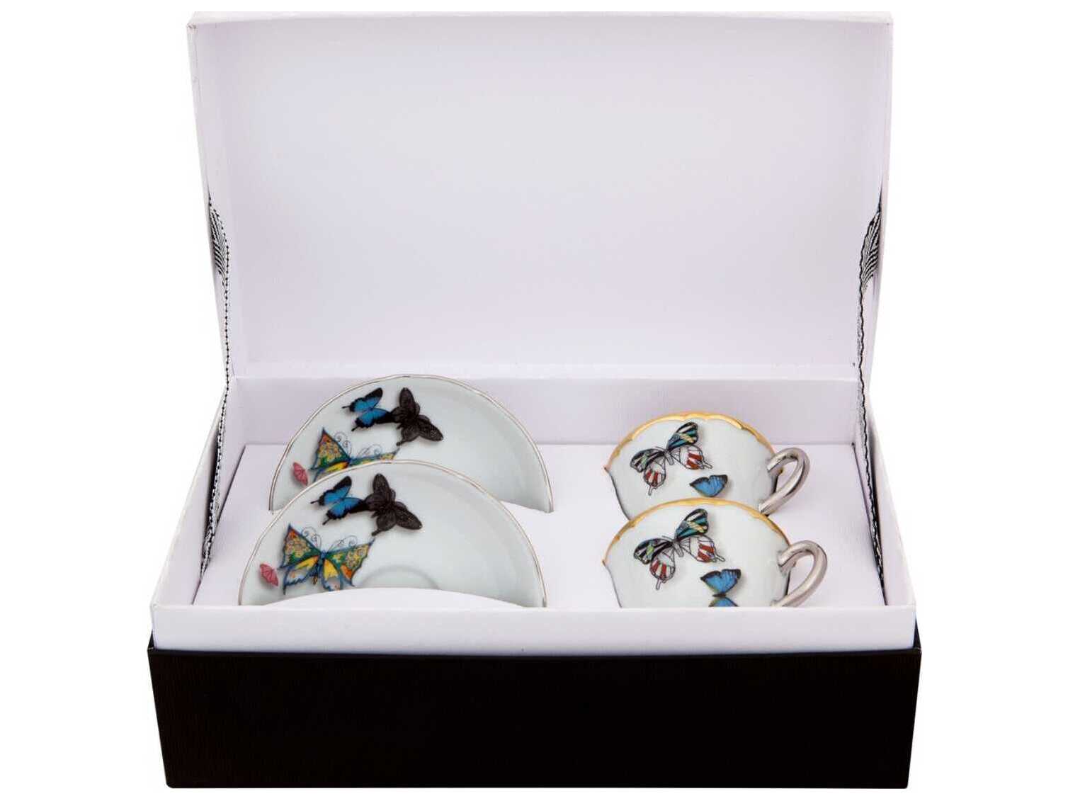 Vista Alegre Lacroix Butterfly Parade Coffee Cups and Saucers Set of 2