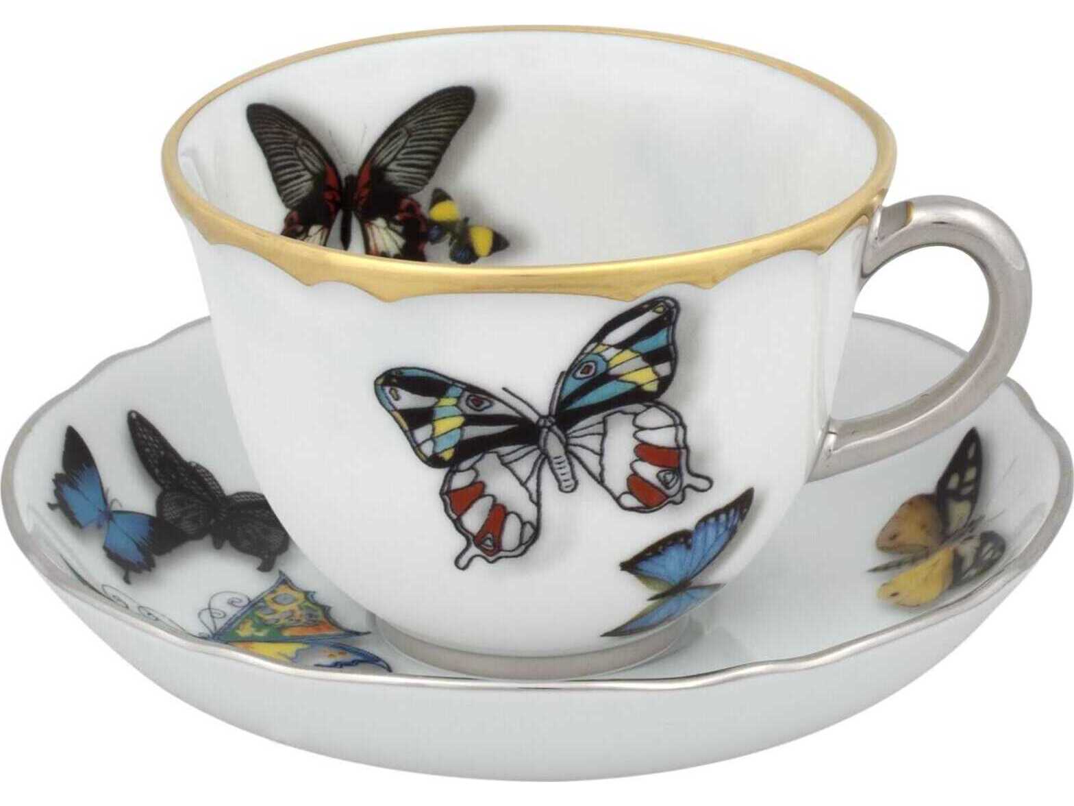 Vista Alegre Lacroix Butterfly Parade Coffee Cup and Saucer Set of 4
